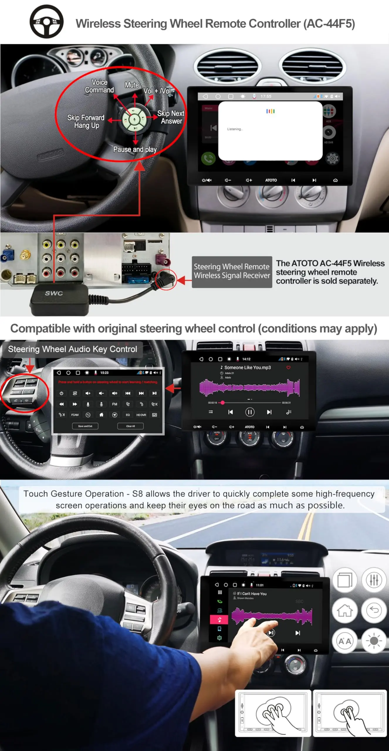 ATOTO S8G2114PM 2nd Gen Android Car Stereo with 10.1" QLED Display, Dual Bluetooth and Wi-Fi, Speed Compensated Volume Control, 6 Touch Gestures, and USB Tethering - Image 5