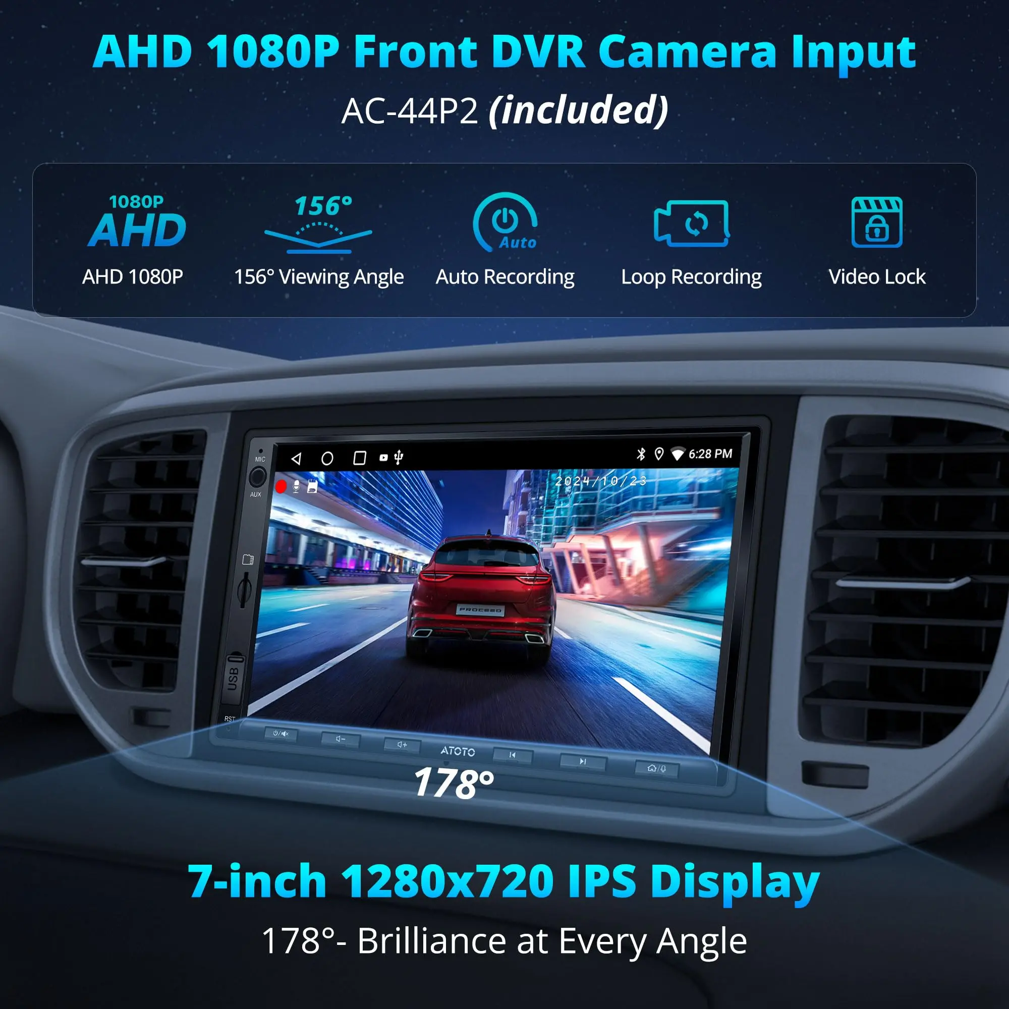 ATOTO A5LG2A7T 7" Android Double Din Car Stereo with Front DVR Cam, Touchscreen, Wireless 24-Band EQ, WiFi/BT/USB Tethering, FM/AM, 2+32G - Image 4