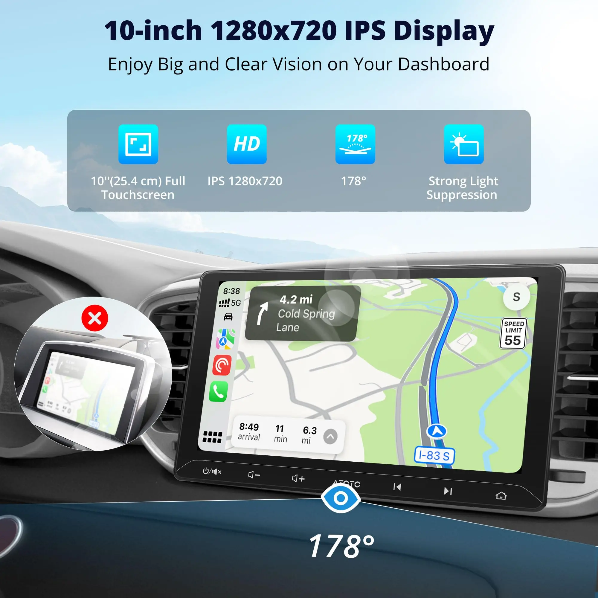 ATOTO A5LG211T 10" Android Double Din Car Stereo with Backup Camera, Wireless CarPlay & Android Auto in-Dash Navigation, WiFi/Bluetooth/USB Tethering, MirrorLink, AI Dialogue,DSP/FM/AM, 2G+32G - Image 5