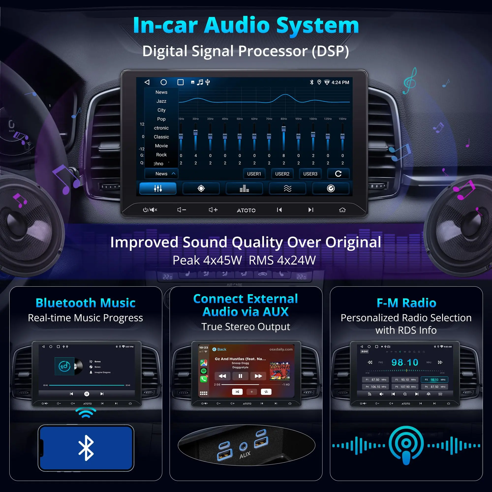 ATOTO A5LG211T 10" Android Double Din Car Stereo with Backup Camera, Wireless CarPlay & Android Auto in-Dash Navigation, WiFi/Bluetooth/USB Tethering, MirrorLink, AI Dialogue,DSP/FM/AM, 2G+32G - Image 6