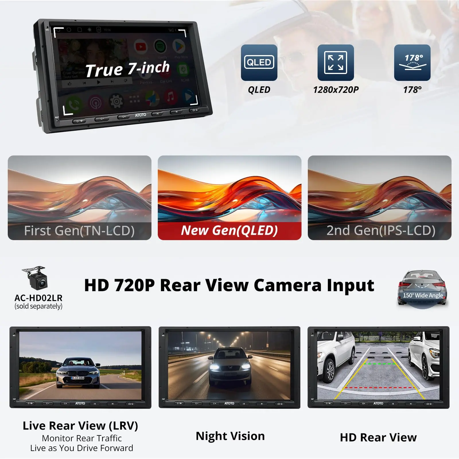 ATOTO A6G2A7PL 7" Double Din Car Stereo, Android, 4G+64G, Wireless/Wired CarPlay & Android Auto, 4G LTE Nano Card, Touchscreen, MirrorLink, Bluetooth, GPS Navigation, Audio Receiver (Upgraded) - Image 3