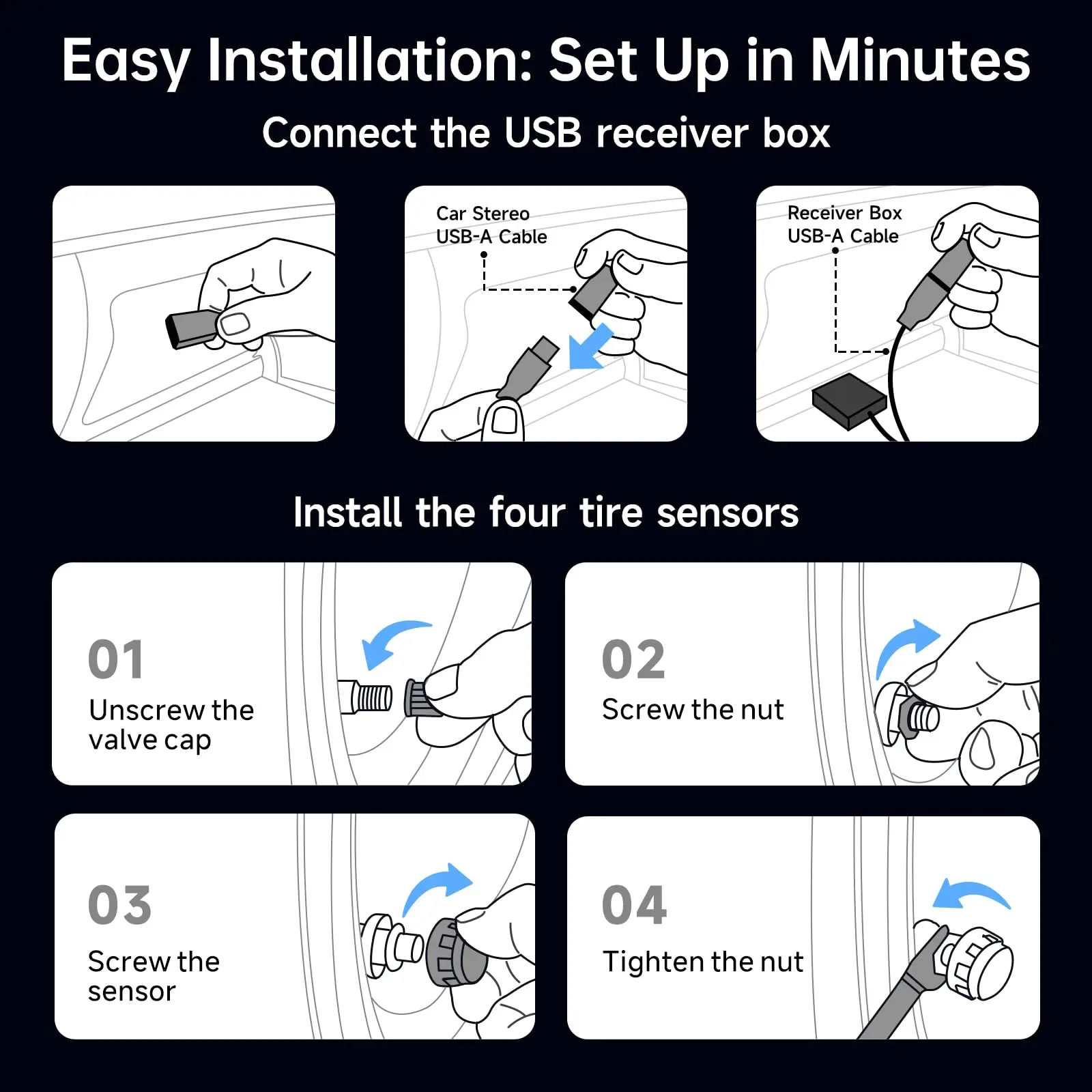 ATOTO AC-UTP1 USB TPMS Tire Pressure Monitoring Sensors for A5, A6, S8, X10, P9 Android Car Stereo Models (External Sensors) - Image 4