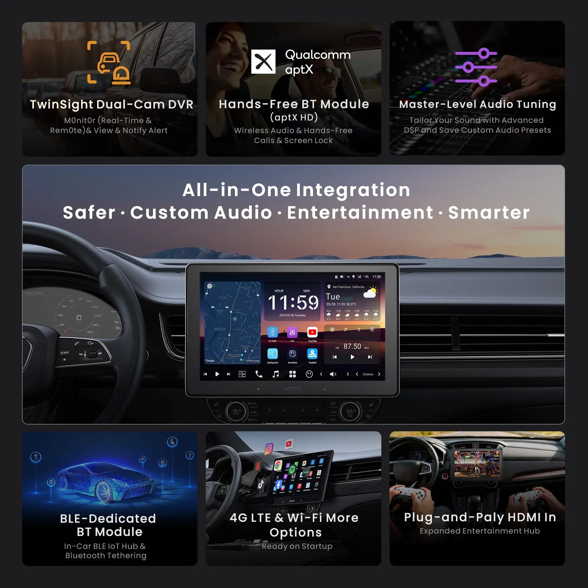 ATOTO X10G110E 10" QLED AI Android Single Din Car Stereo, Floating Screen Head Unit, 8G+128G in-Dash Navigation, 4G LTE, Wireless Carplay & Android Auto, Dual Phone Connection & 2 BT, 36B-EQ - Image 3