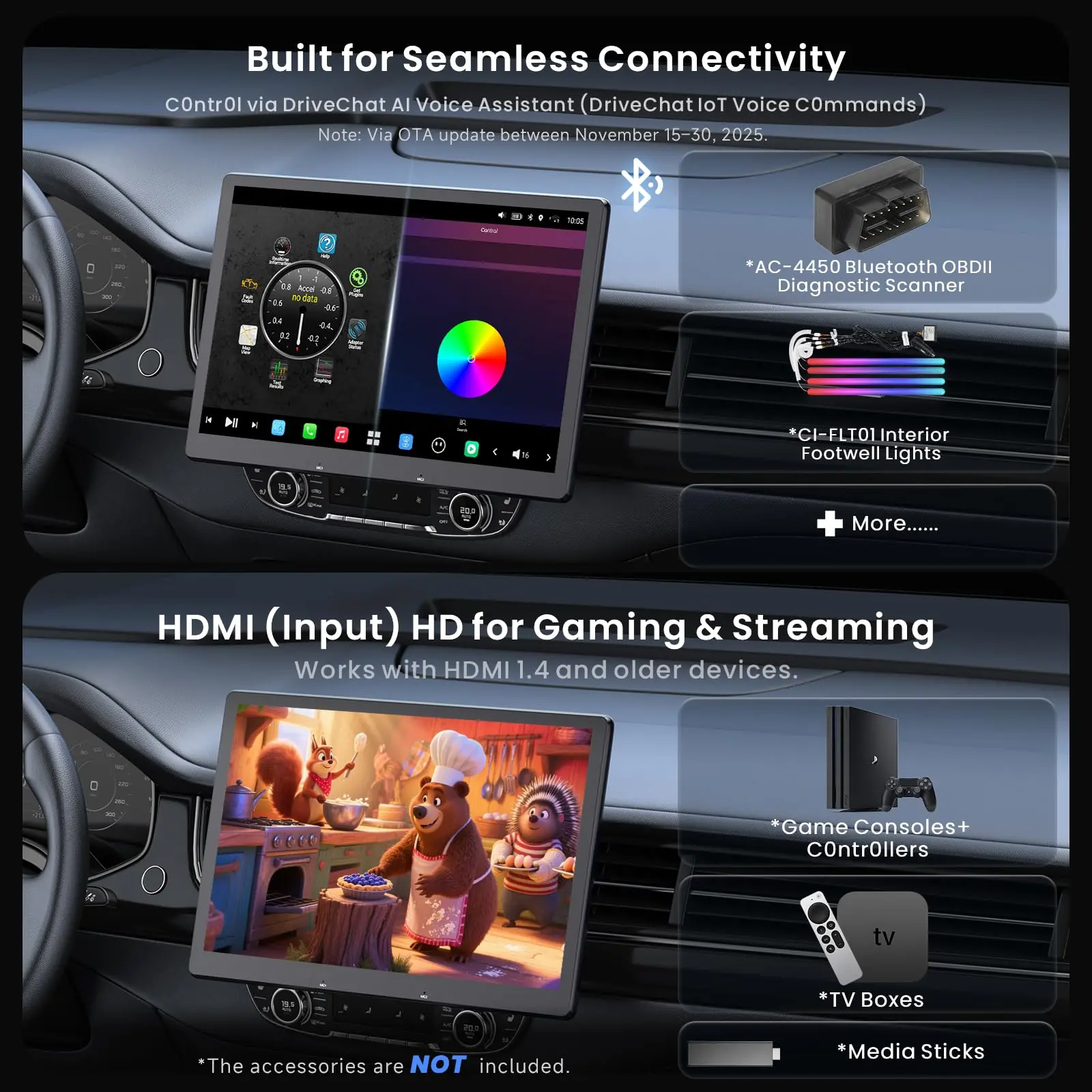 ATOTO X10G129E 12.95" Android Single Din Car Stereo with Wireless CarPlay/Android Auto, 1080P Dual Dash Cam, HDMI-in TV/Game, SPDIF DSP DAC AMP RCA SUB, 8+128G, 4G WiFi Bluetooth GPS OTA AI - Image 5