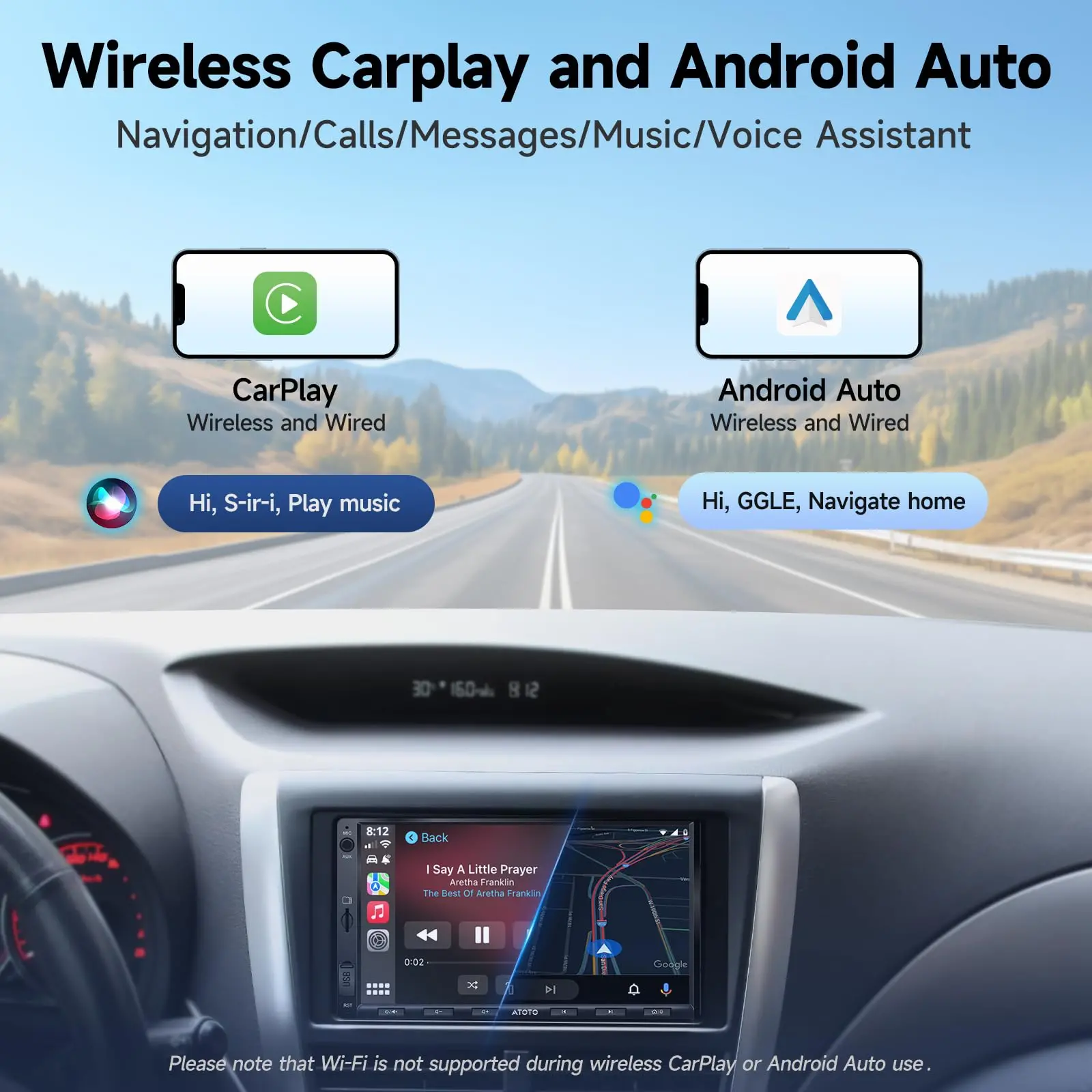 ATOTO A5LG2A7T 7" Android Double Din Car Stereo with Backup Camera, Wireless CarPlay & Android Auto, Wi-Fi/BT/USB Tethering, Built-in DSP, Bluetooth, PhoneLink, FM/AM/TF, 2G+32G - Image 3