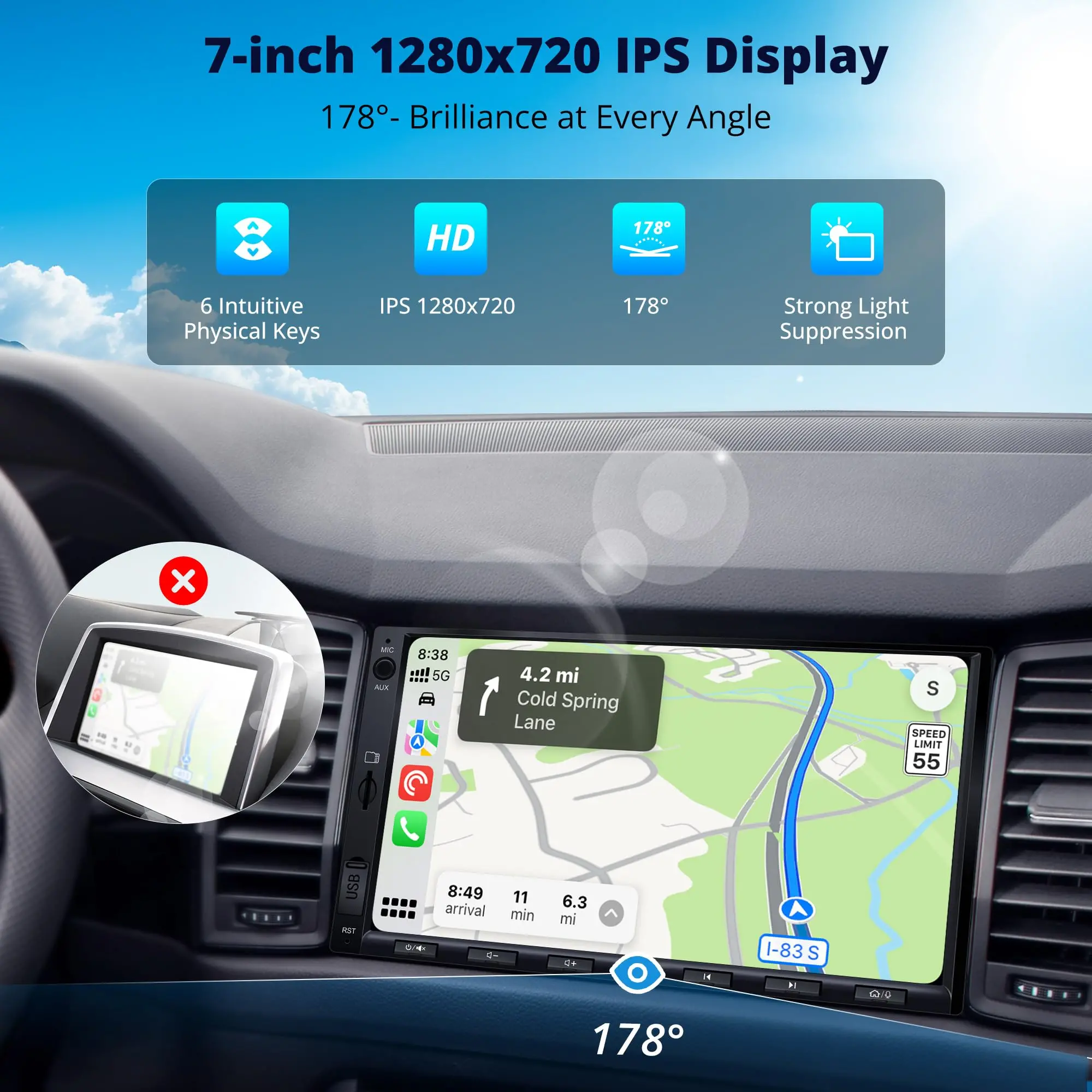 ATOTO A5LG2A7T-S12 7" Android Double Din Car Stereo with Dash & Backup Camera, Wireless CarPlay and Android Auto, WiFi/BT/USB Tethering, DSP, Bluetooth, FM/AM/TF, 2G+32G - Image 7