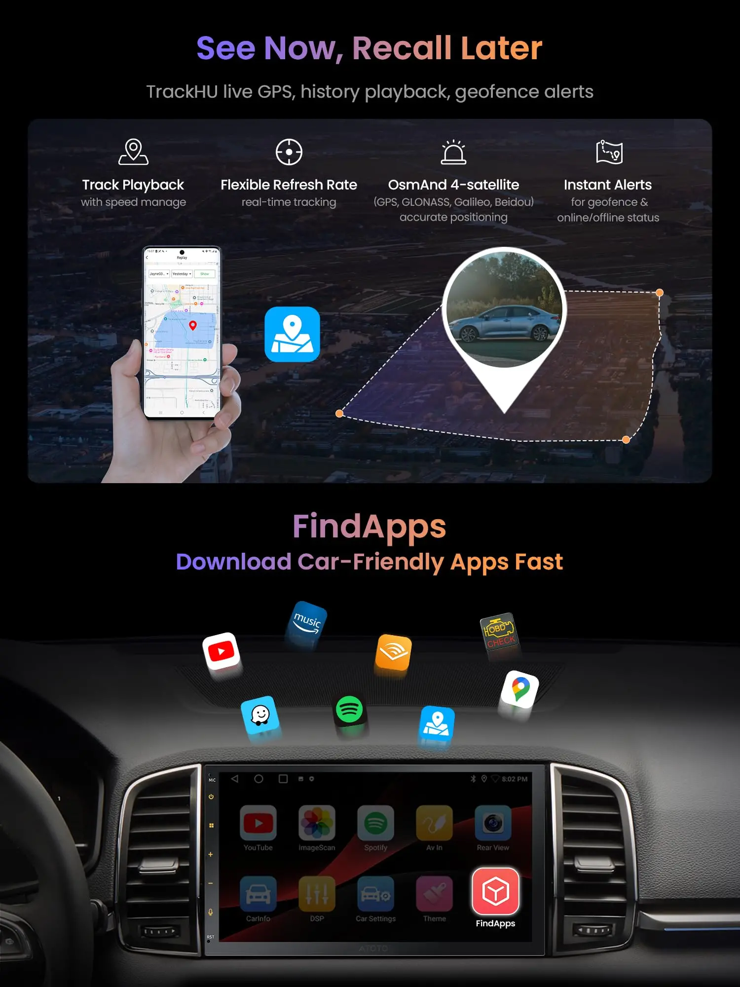 ATOTO A5LG2B7T-S01 7" Android Double Din Car Stereo with Backup Camera, Touchscreen, Wireless CarPlay & Android Auto, GPS Wi-Fi Bluetooth USB Tethering, 24Band EQ, 2+32G - Image 3