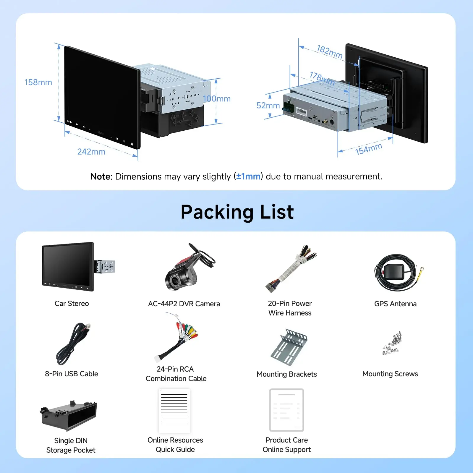 ATOTO A5LG110T 10.1" QLED Android Single & Double Din Car Stereo with Dash Cam, Wireless CarPlay & Android Auto, 2G+32G, Floating QLED Touchscreen, 1080P DVR Recording Camera, WiFi/Bluetooth - Image 8