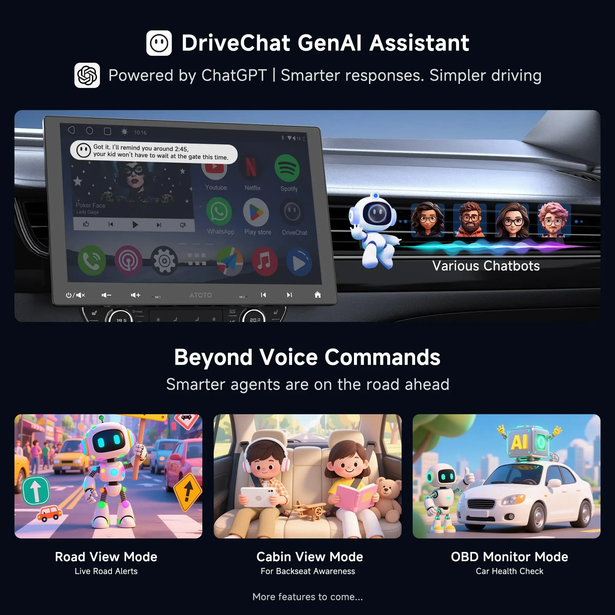 ATOTO A6G110PF 10" Single Din Car Stereo with Rear View Camera Access, Wireless CarPlay & Android Auto, Drive Chat AI Smart, DSP 36-Band EQ, Dual Bluetooth, GPS Tracking, Mirror Link - Image 4