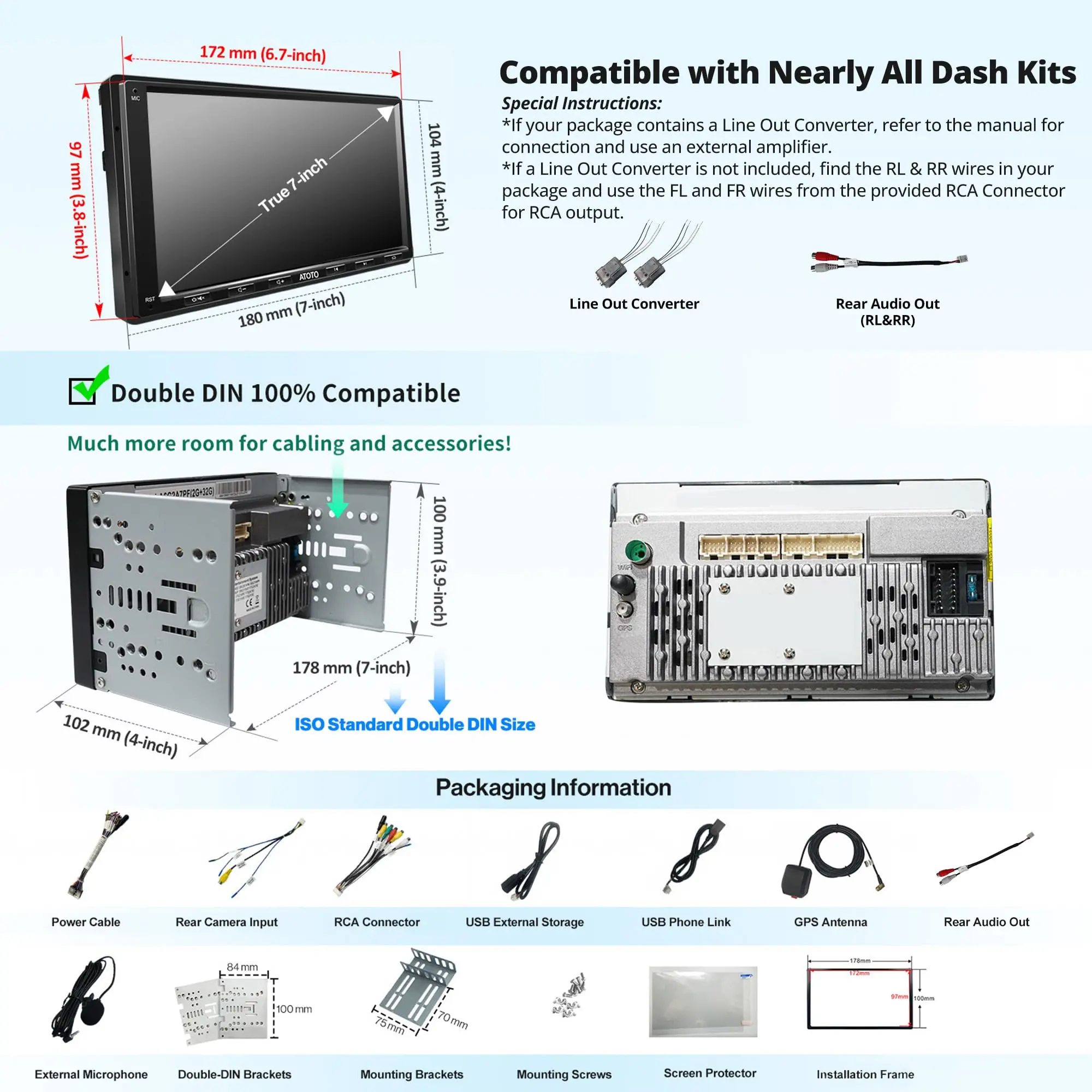 ATOTO A6G2A7PF 7" Double Din Car Stereo, Android, Wireless CarPlay & Android Auto, MirrorLink, GPS Tracking, HD LRV, 2G+32G, WiFi/Bluetooth/USB Tethering, Touchscreen Navigation - Image 7