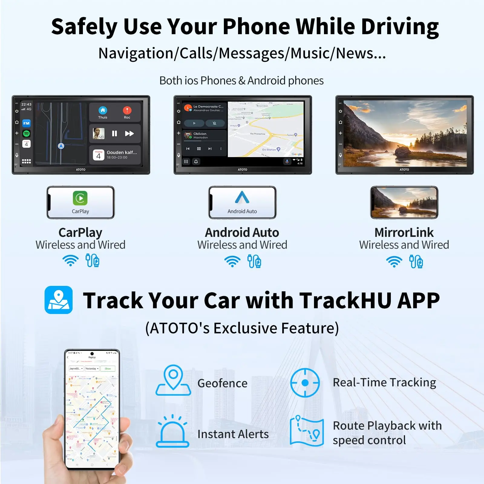 ATOTO A6G2B7PF 7" Double Din Car Stereo with Backup Camera & Mic, Android, Touchscreen, Wireless CarPlay & Android Auto, GPS Tracking, WiFi/Bluetooth/USB Tethering, HD LRV QLED - Image 5