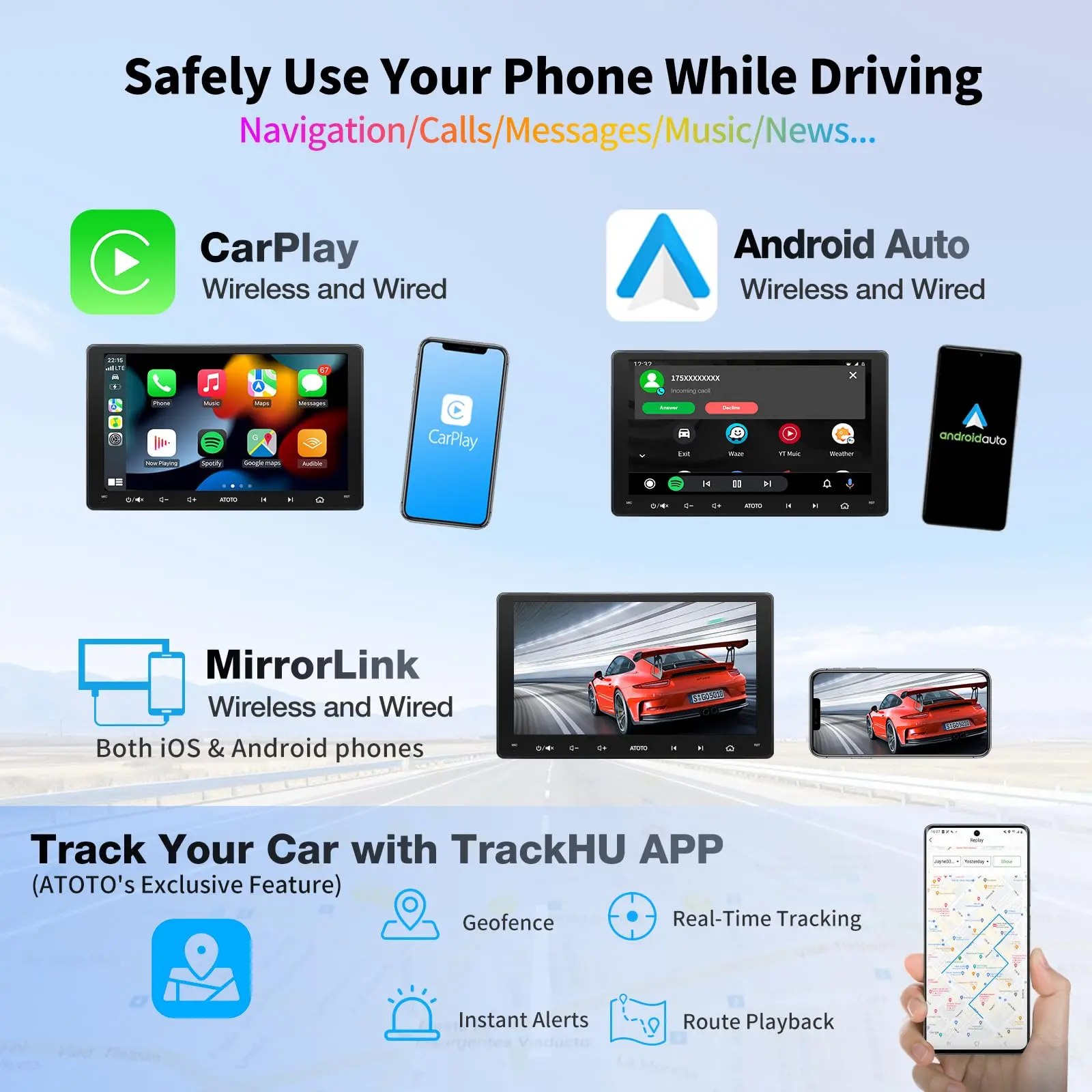 ATOTO A6VW09PF 9" Double Din Car Stereo, Android, Compatible with VW Volkswagen Jetta/Tiguan/Golf, Wireless CarPlay & Android Auto, Dual Bluetooth, GPS Tracking, HD LRV, 2G+32G - Image 5