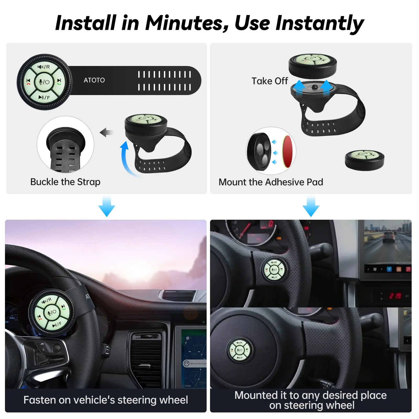 ATOTO AC-44F60 Wireless Remote for X10 - Voice Control, Luminous Buttons, Durable ABS+PC (-45°C to 85°C), Watchband Style, Easy Install - Image 5