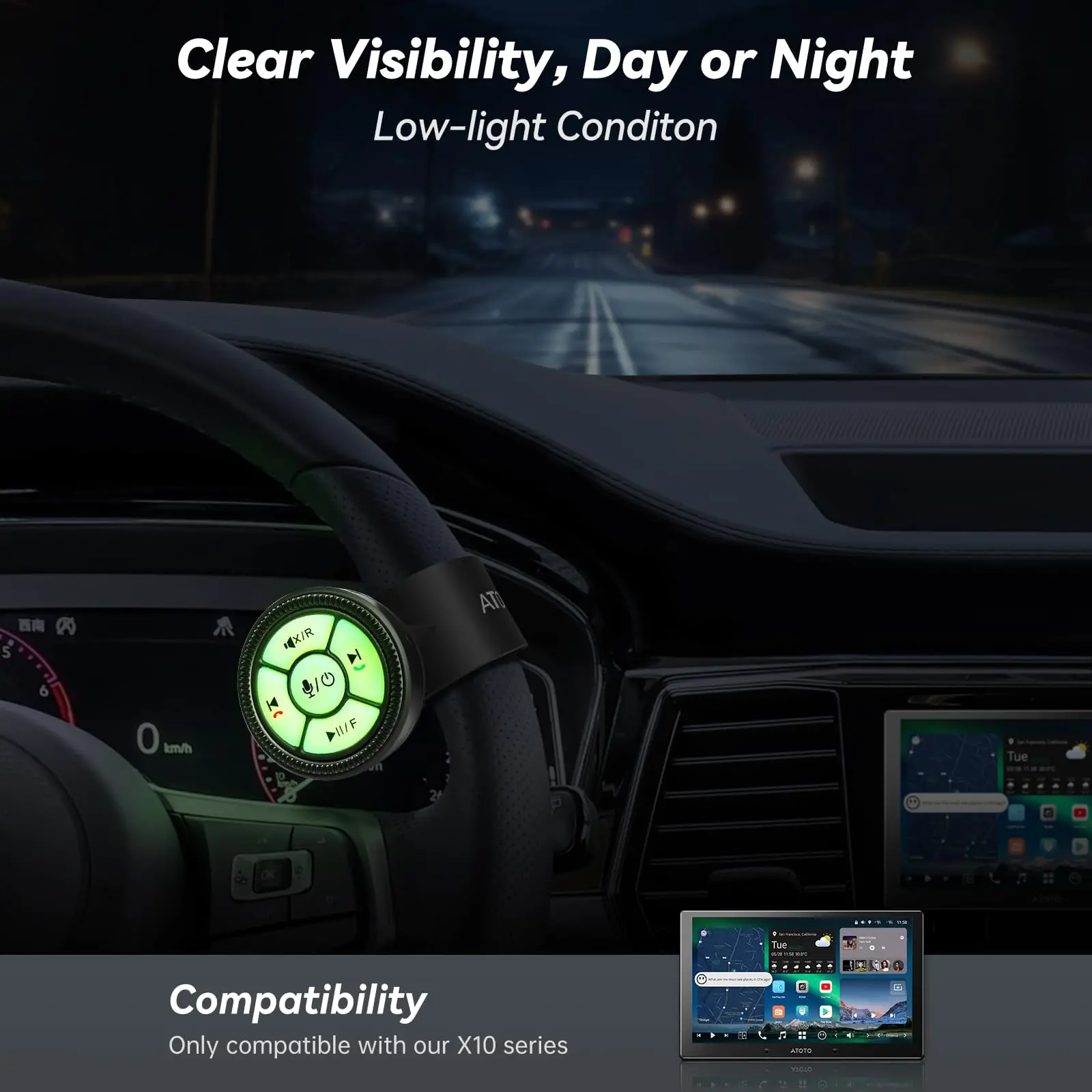 ATOTO AC-44F60 Wireless Remote for X10 - Voice Control, Luminous Buttons, Durable ABS+PC (-45°C to 85°C), Watchband Style, Easy Install - Image 6