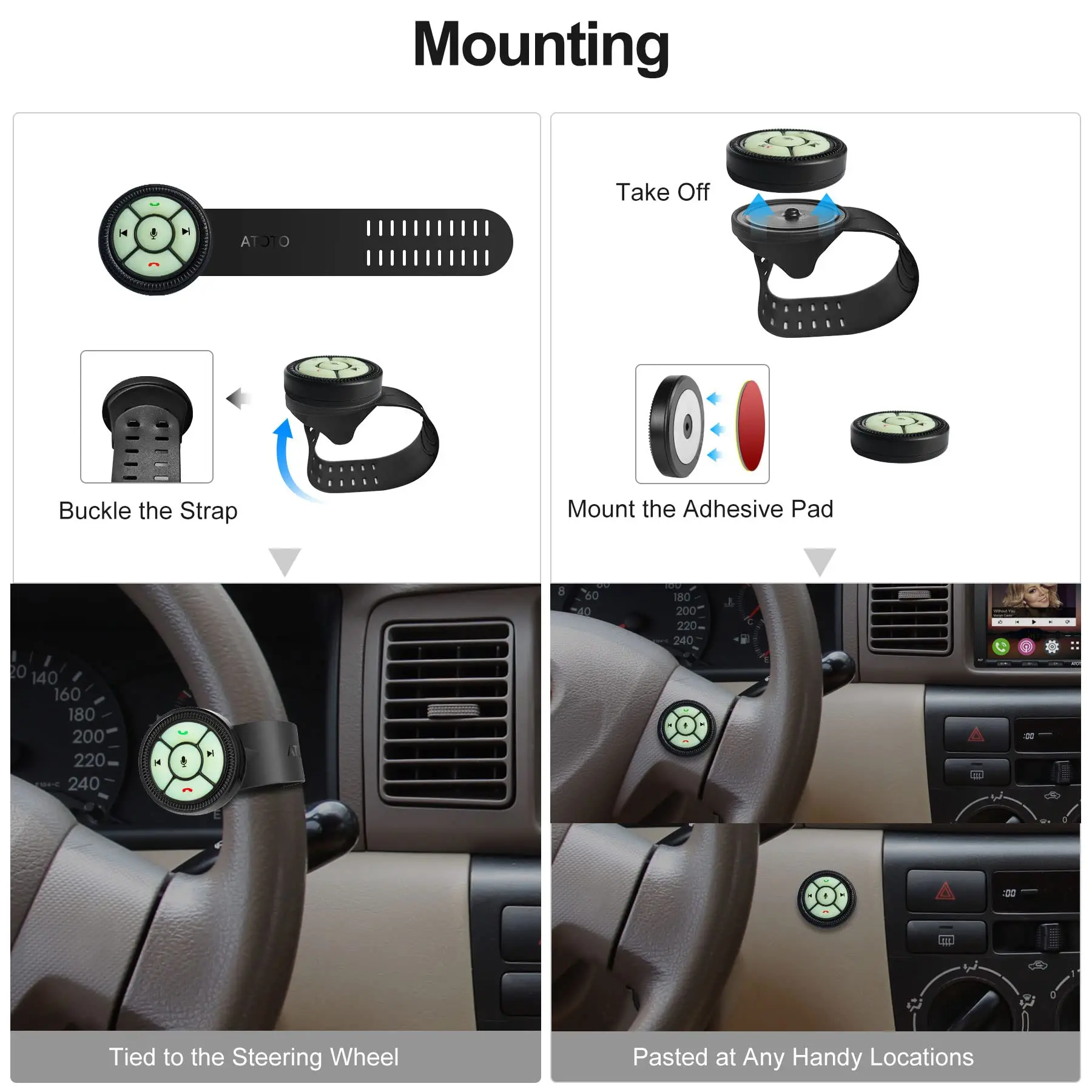 ATOTO AC-44F8 Wireless Steering Wheel Remote - Luminous Button, Key Mapping, Universal Fit for Car Stereos, Watchband Style - Image 4