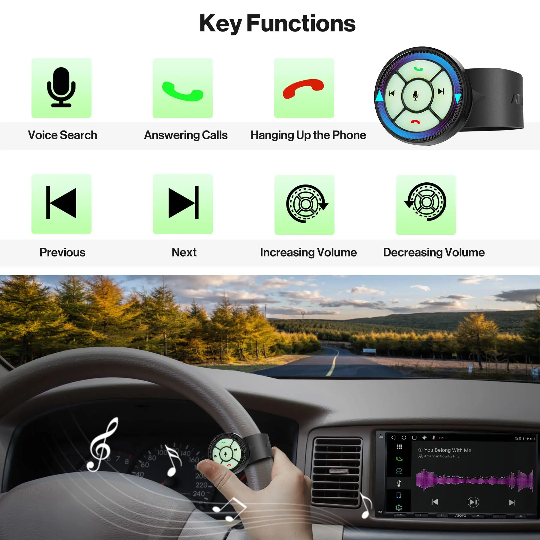 ATOTO AC-44F8 Wireless Steering Wheel Remote - Luminous Button, Key Mapping, Universal Fit for Car Stereos, Watchband Style - Image 5