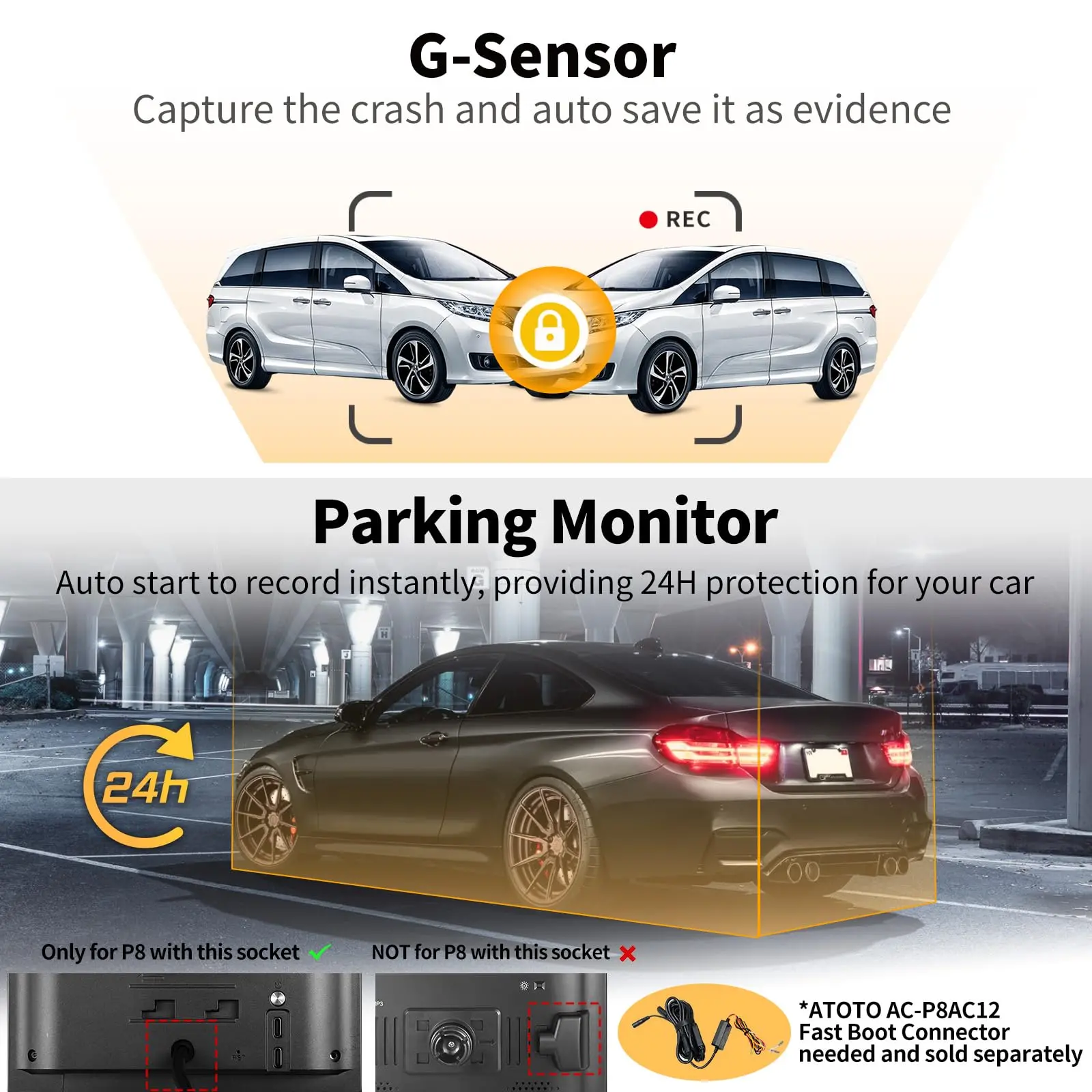 ATOTO AC-FCR01W 1080P Front Camera, 150° Wide Angle, Light Suppression, Built-in G-Sensor, for Select ATOTO P8 Series - Image 3