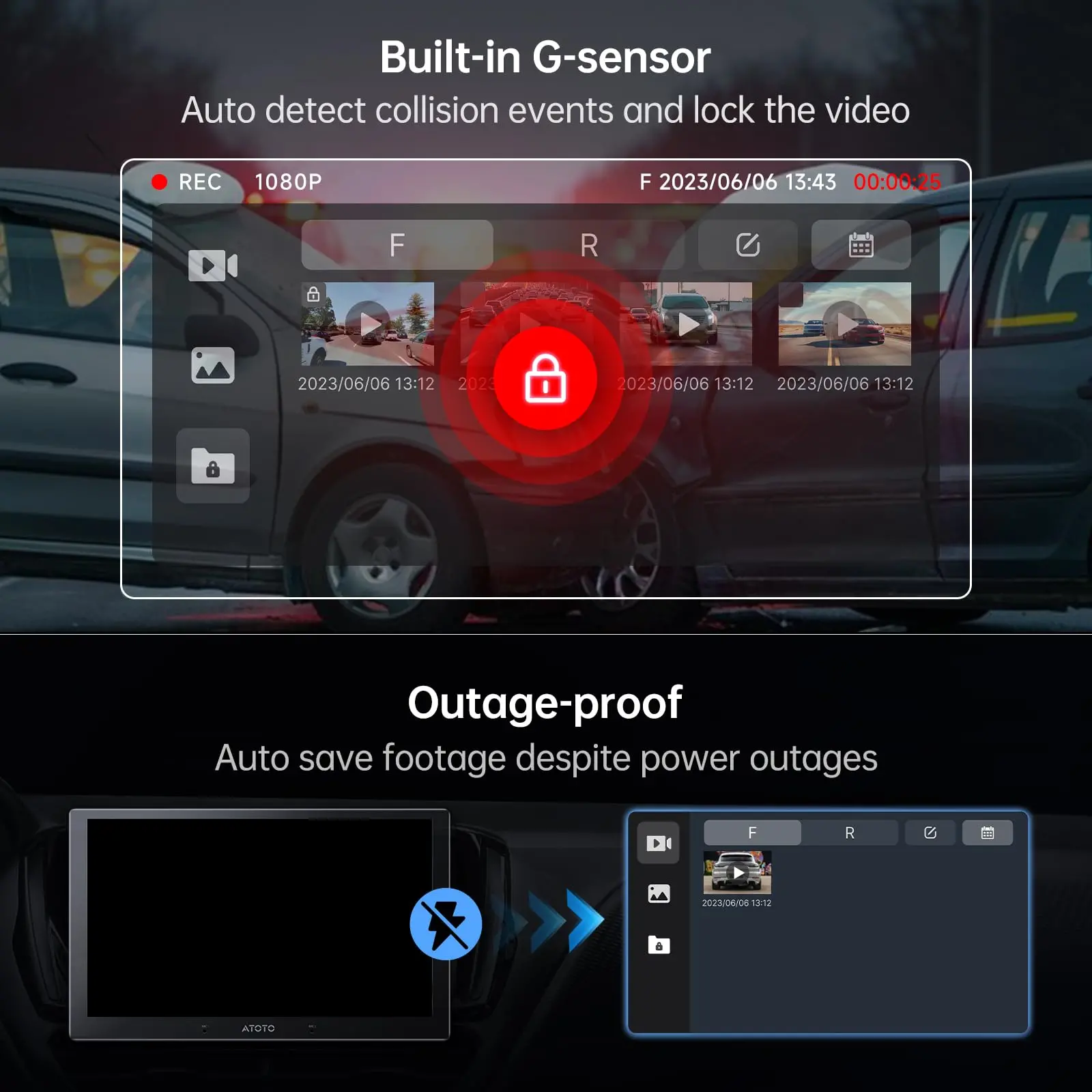 ATOTO AC-FHD02DV 1080P Dash Cam, GPS Playback, 136° Wide, WDR, Night Vision, 24H Parking, G-Sensor, Loop Record, Outage-Proof, 128GB Max, X10 Series Only - Image 4