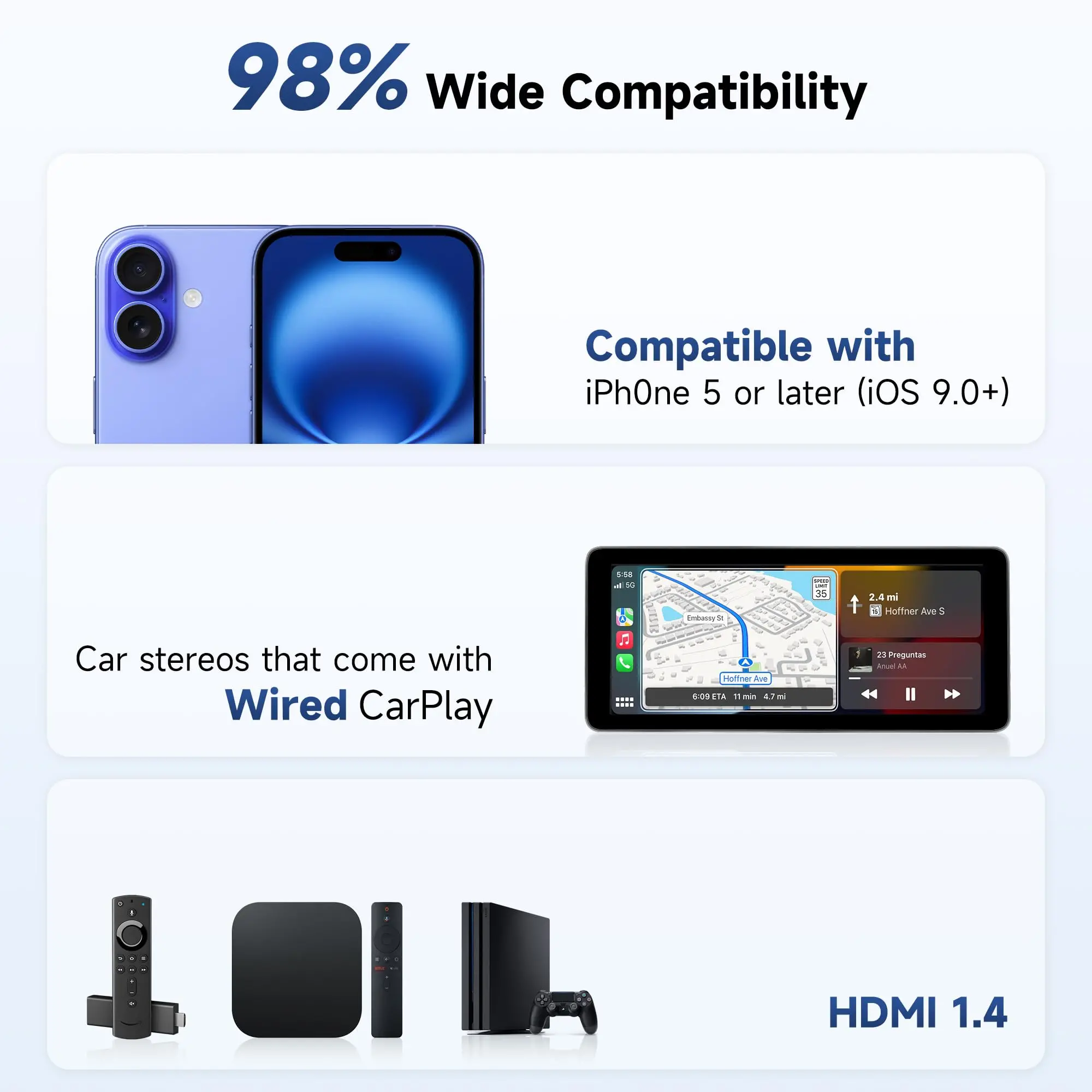 ATOTO AD1-BK Wireless CarPlay Adapter for iPhone - Convert Wired to Wireless CarPlay, Plug & Play, HDMI Hub for TV/DVD, OTA Updates - Image 7