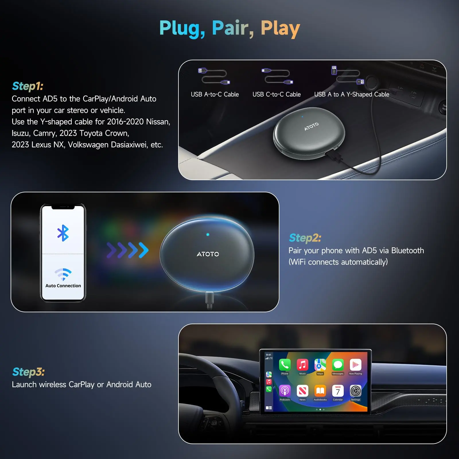 ATOTO AD5 Wireless CarPlay Adapter – Smart AI Magic Video Box with Built-in Android Multimedia System, Enjoy Video & Music Apps, Navigation & Voice Control, Plug & Play for Factory Wired CarPlay Cars - Image 5