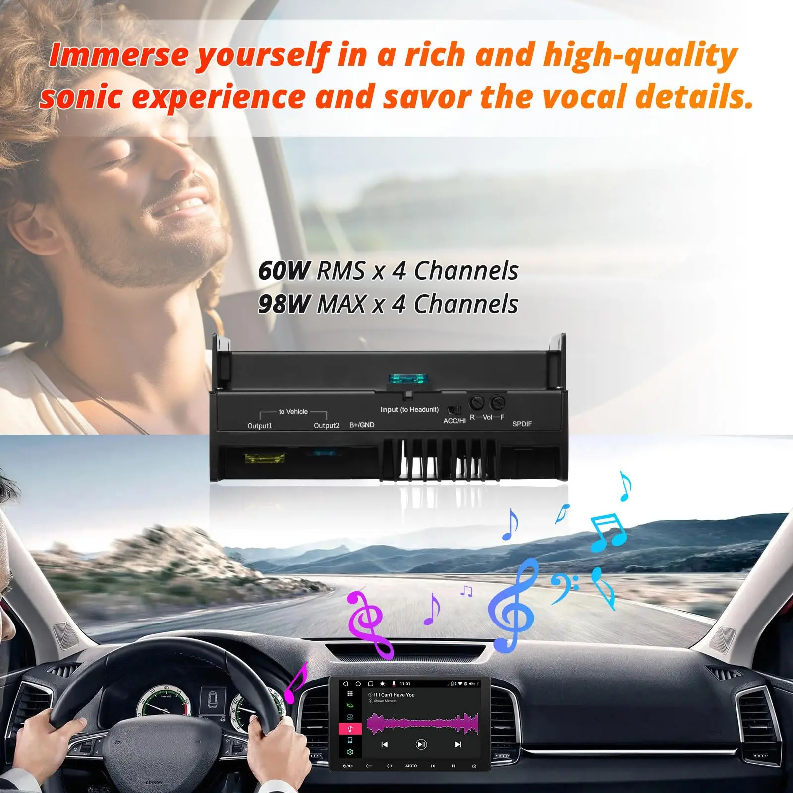 ATOTO CA-AEC02 Auto Verstärker 4x100W, Klasse A/B, 4-Kanal, mit Line-Out-Konverter, 4 Ohm, Premium Klangqualität, Ideal für Auto-Soundsysteme - Image 4