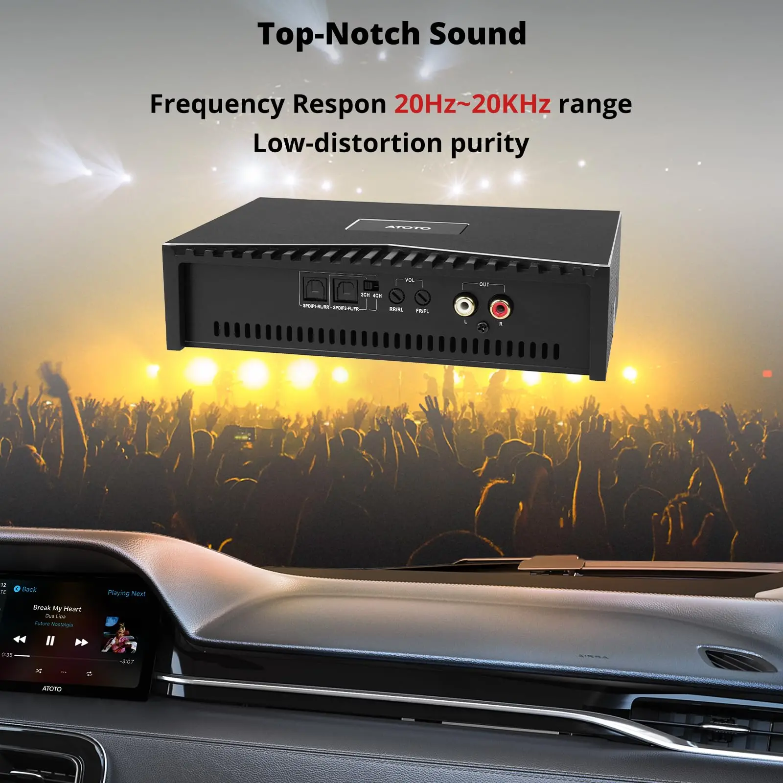 ATOTO CA-AEC03 4-Ch Car Amp - 55Wx4 RMS, Class D, SPDIF, 4-8 Ohm, for A5/A6/F7/S8/X10 (Not P5/P8/P9) - Image 4