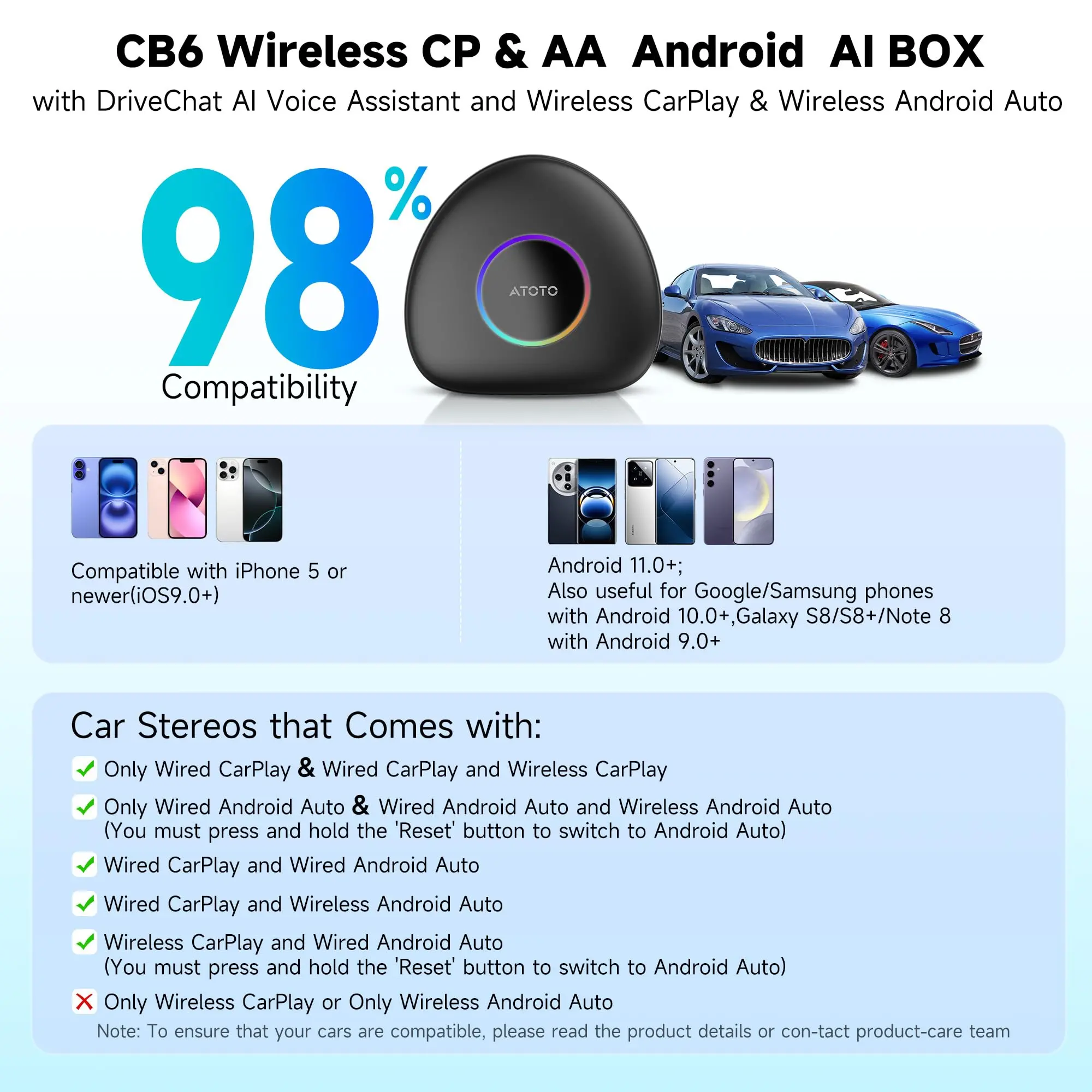 ATOTO CarWave CB6 AI Box Wireless CarPlay & Android Auto Adapter with 4G LTE, OBDII Scanner, Android OS, 4GB+64GB, Universal Car Stereo Upgrade, OTA Updates - Image 7