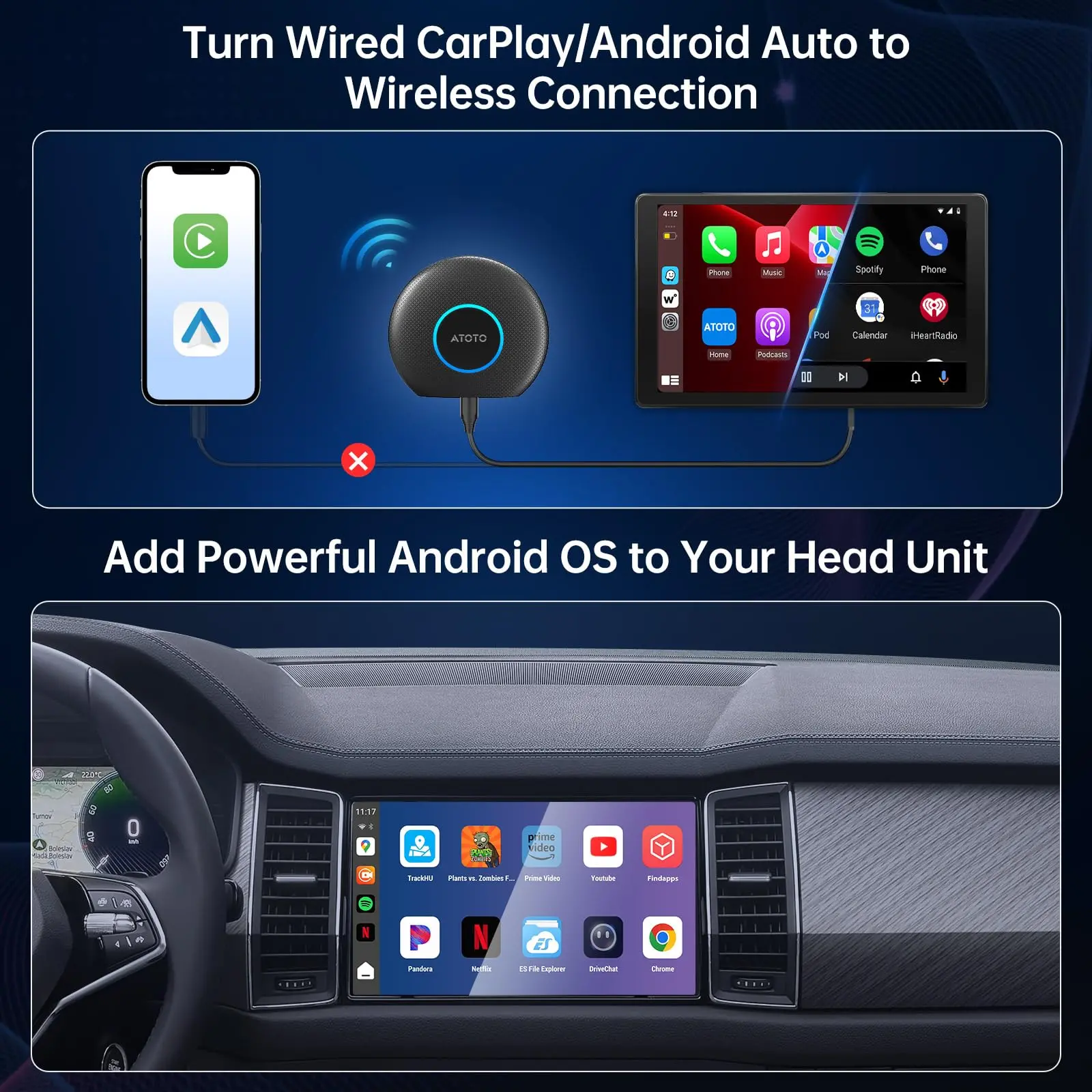 ATOTO CB6A Wireless CarPlay Adapter with OBD2 Diagnostics, 4GB RAM 64GB Storage, 4G LTE, Supports CarPlay & Android Auto, Preloaded DriveChat & FindApps, Plug-and-Play Car AI Box - Image 4