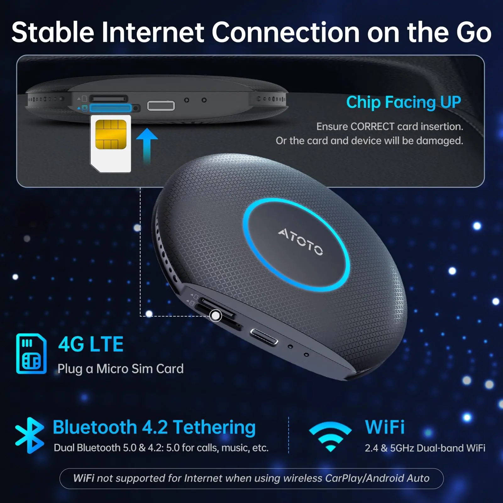 ATOTO CB6 Wireless CarPlay Adapter - 4GB RAM 64GB Storage, Built-in 4G LTE, OBD2 Diagnostics, Plug-and-Play Car AI Box with DriveChat & FindApps, Supports CarPlay/Android Auto - Image 5