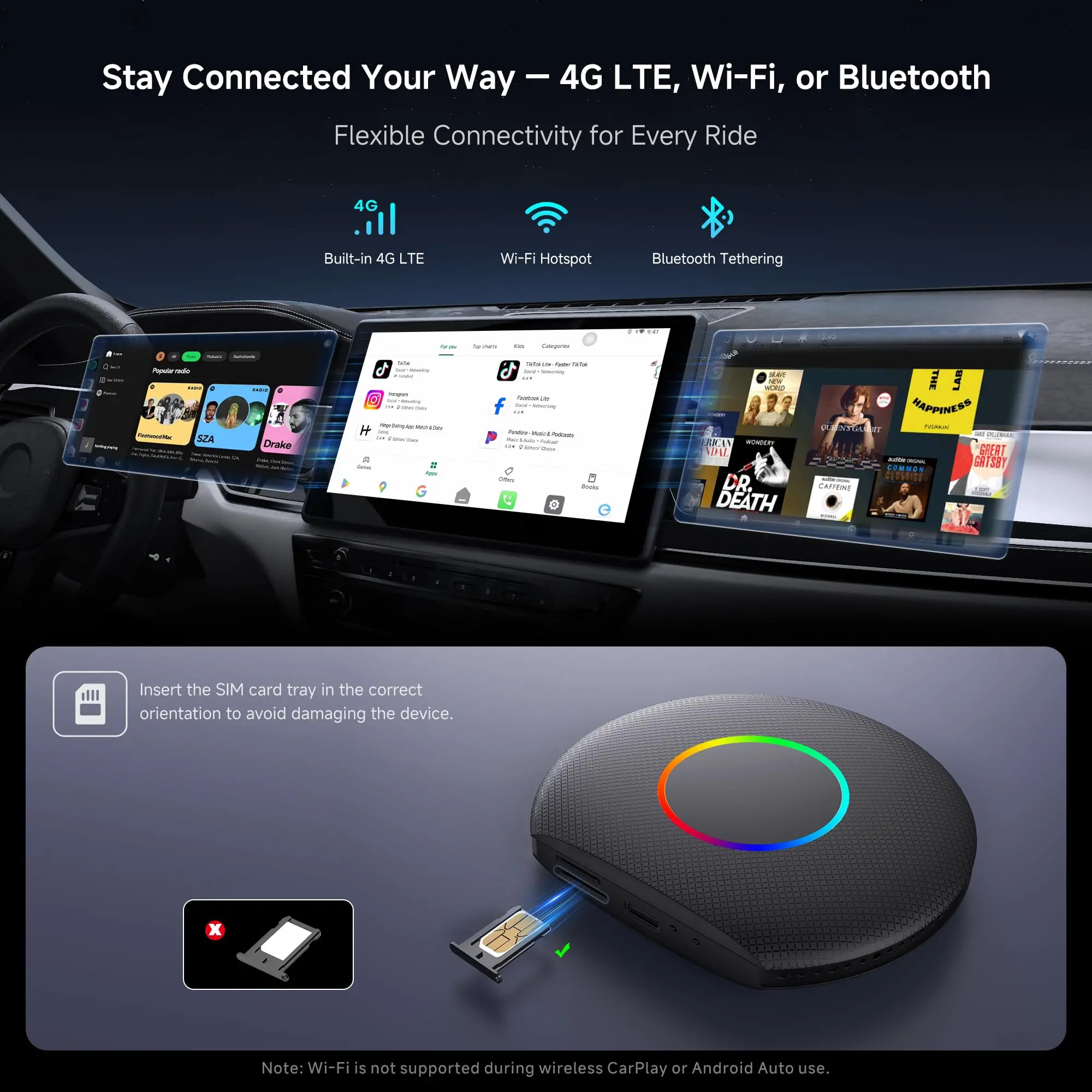 ATOTO CB6 Wireless CarPlay Adapter, 8G+128G, AI Box with AI DriveChat, GPS Tracking, Dual Bluetooth, 4G LTE (Black) - Image 3