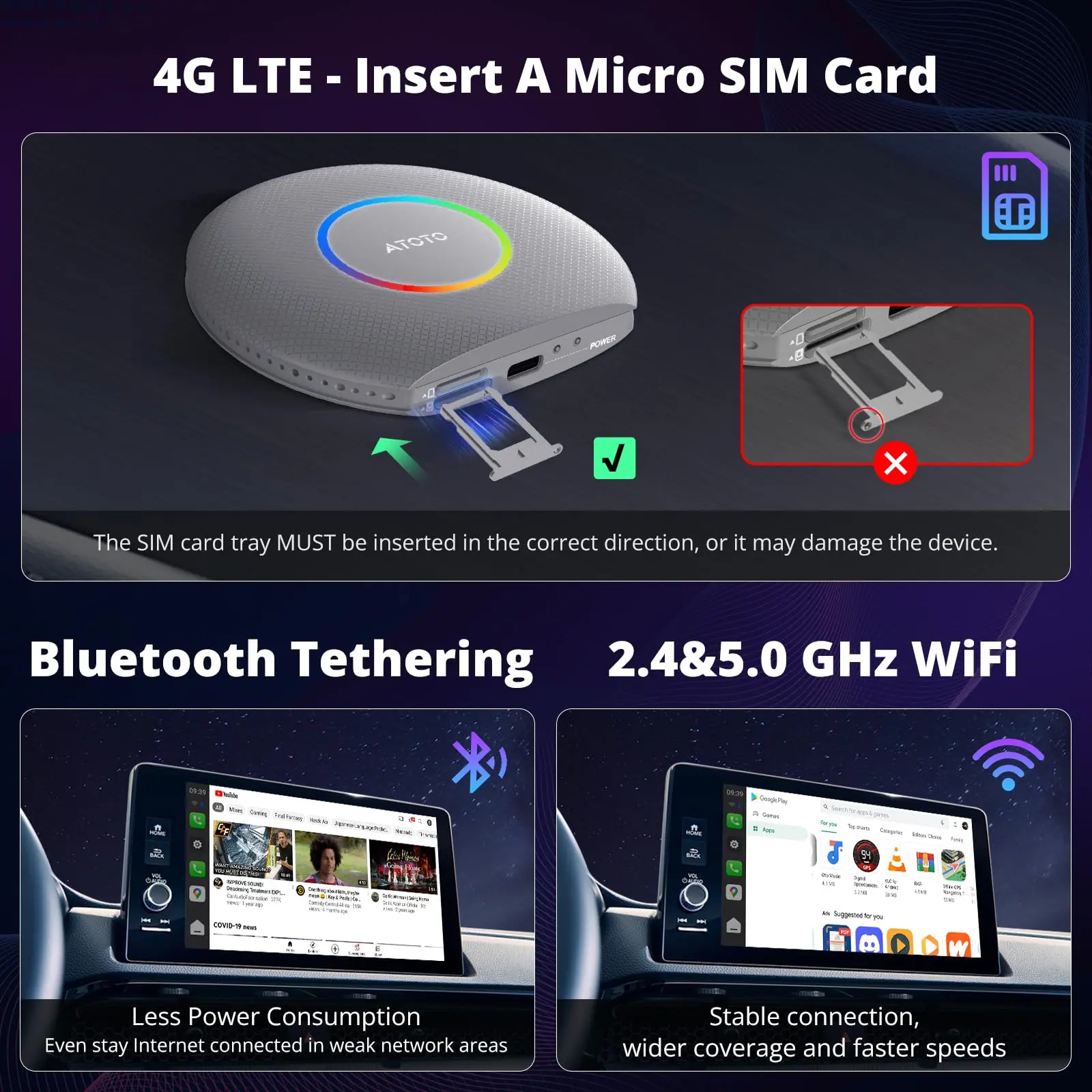 ATOTO CB6A Wired CarPlay to Wireless CarPlay/Android Auto Adapter with Bluetooth, Wireless CarPlay AI Box, AI Voice Dongle with GPS Tracking, 4GB+64GB - Image 5