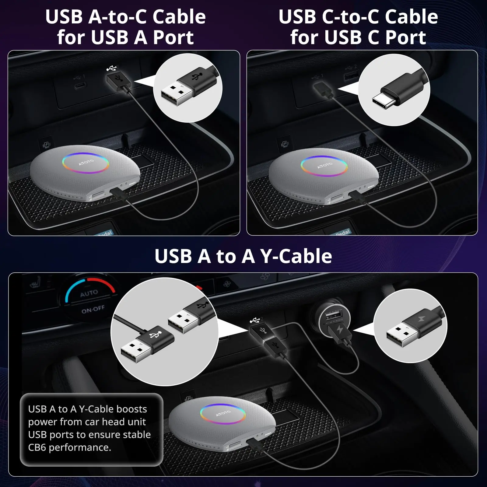 ATOTO CB6A Wired CarPlay to Wireless CarPlay/Android Auto Adapter with Bluetooth, Wireless CarPlay AI Box, AI Voice Dongle with GPS Tracking, 4GB+64GB - Image 7
