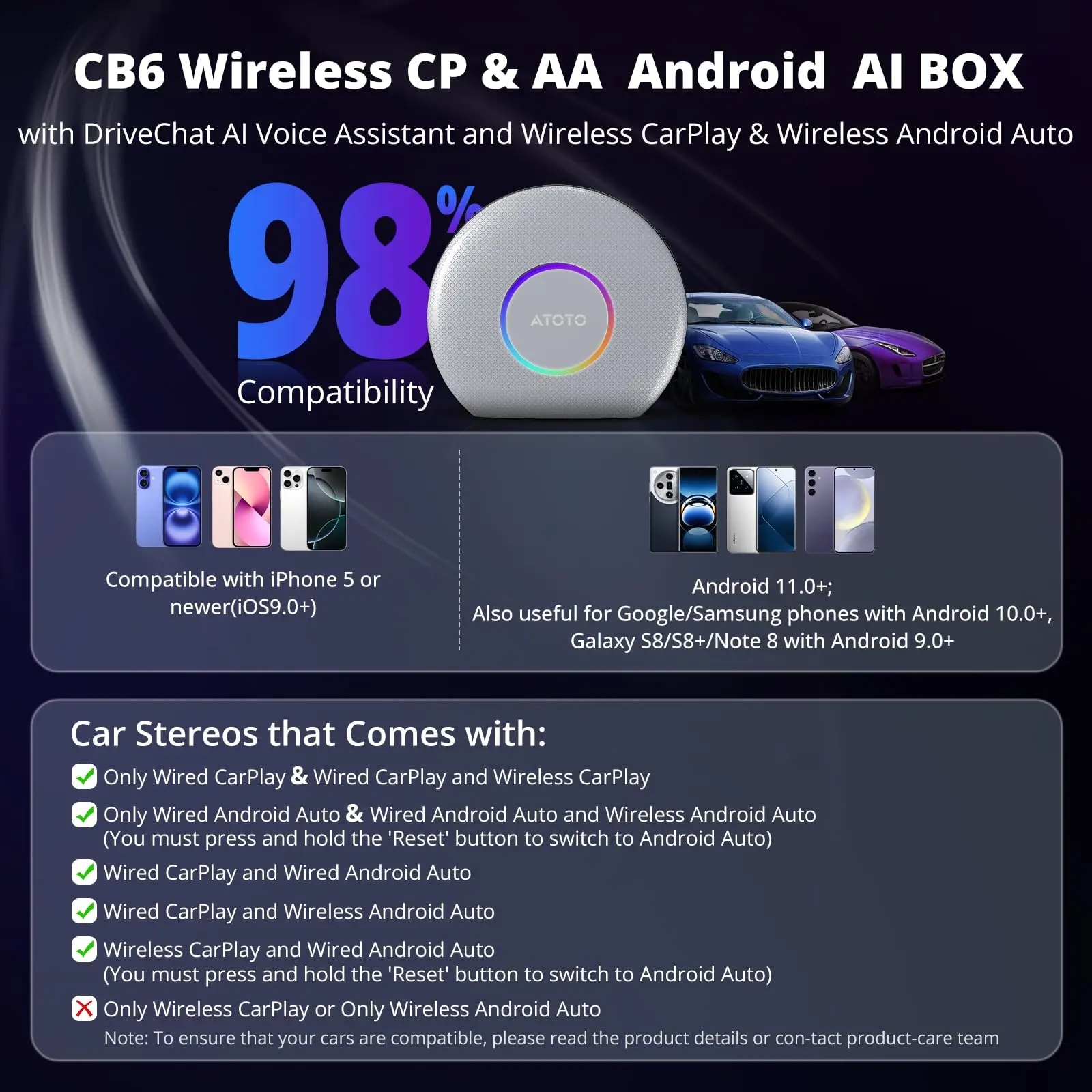 ATOTO CB6 Wireless CarPlay Adapter, 8GB+128GB, AI Box with Dual Bluetooth, AI Voice Assistant, GPS Tracking, Wired to Wireless CarPlay & Android Auto, Multi-App Compatible (Silver) - Image 8