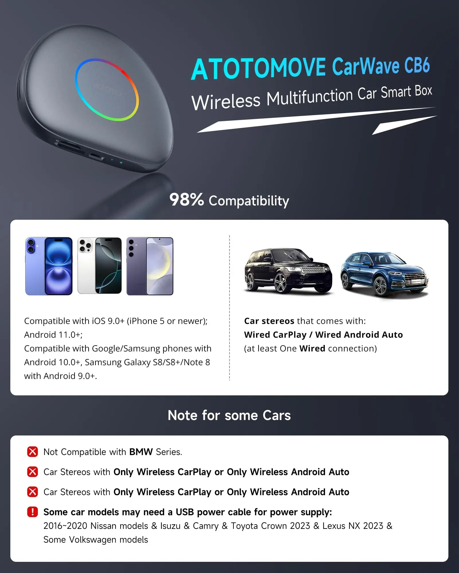 ATOTO CarWave CB6C Wireless CarPlay Adapter Android AI Box, 4G LTE Car Video Streaming Box for iPhone & Android Auto, Plug & Play, ChatGPT, YouTube, Netflix, TikTok, 4G+64G - Image 8