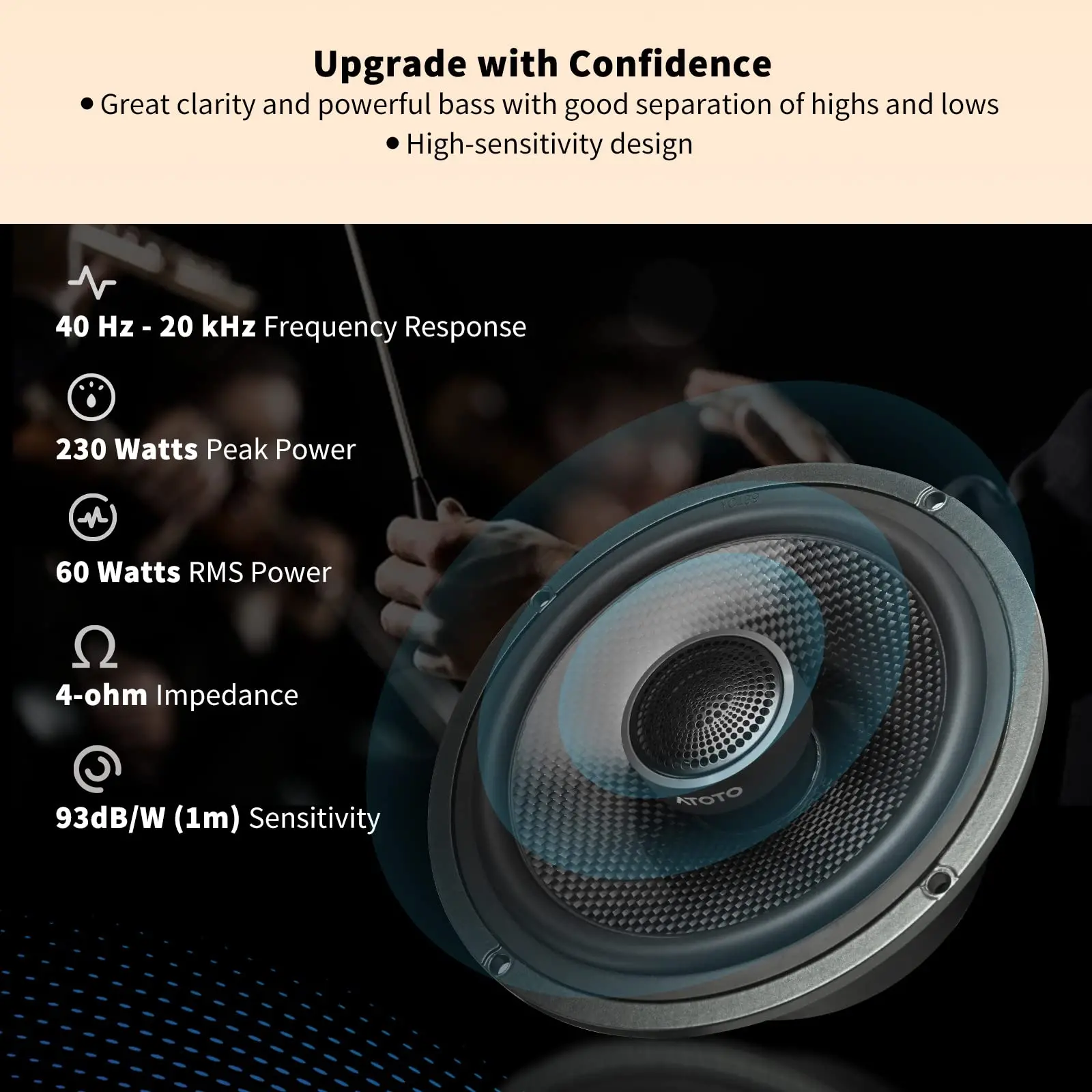 ATOTO CS-651DC 6.5" 2-Way Car Speakers - 230W Max (60W RMS), 4 Ohm, 16.5cm Woofer + 2.5cm Tweeter, Pair - Image 3