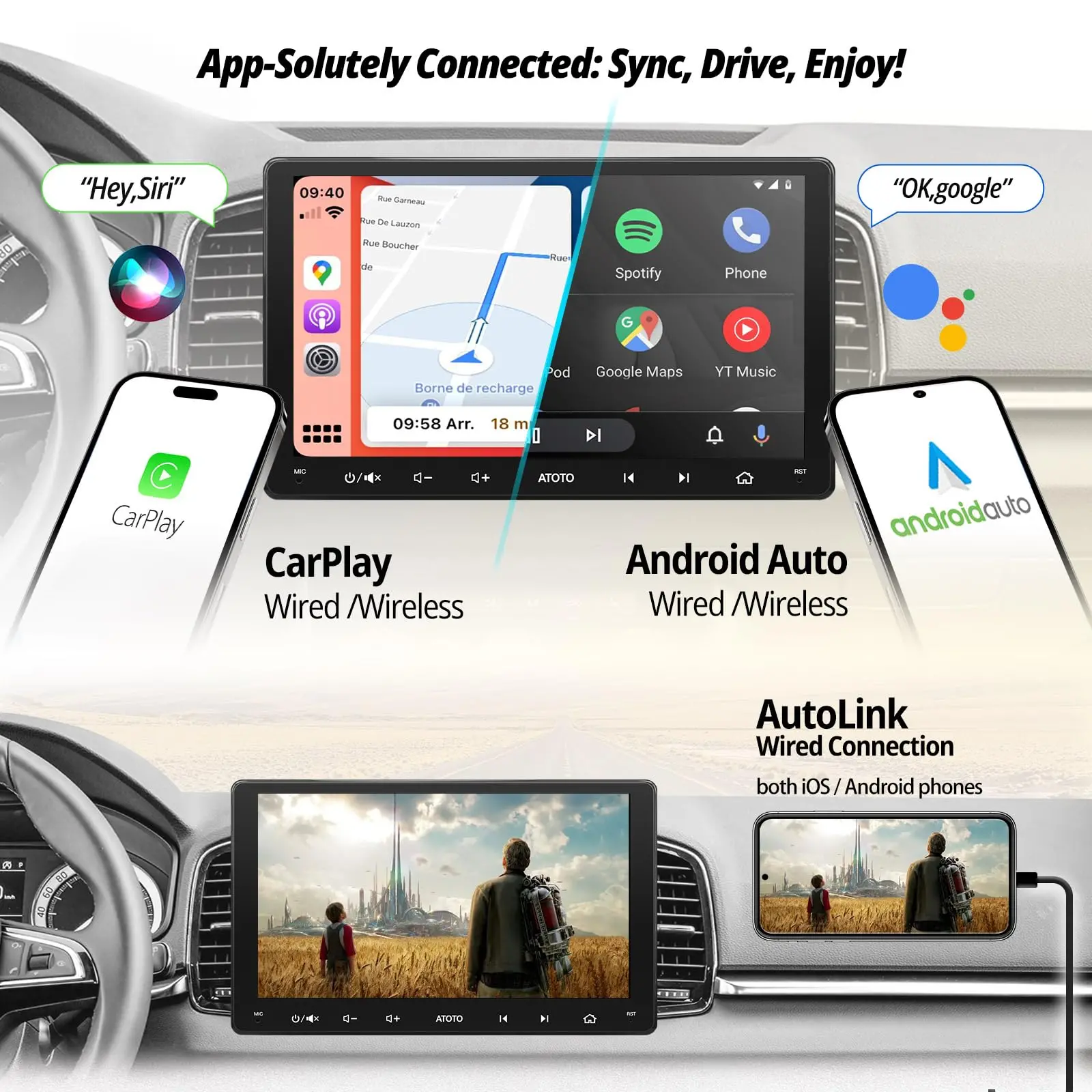 ATOTO F7G209WE 9" Double Din Car Stereo with Touchscreen, Wireless CarPlay & Android Auto, Bluetooth, FM/AM/RDS Radio, Phone Mirror Link, Voice Control, HD Rearview, GPS Navigation - Image 3