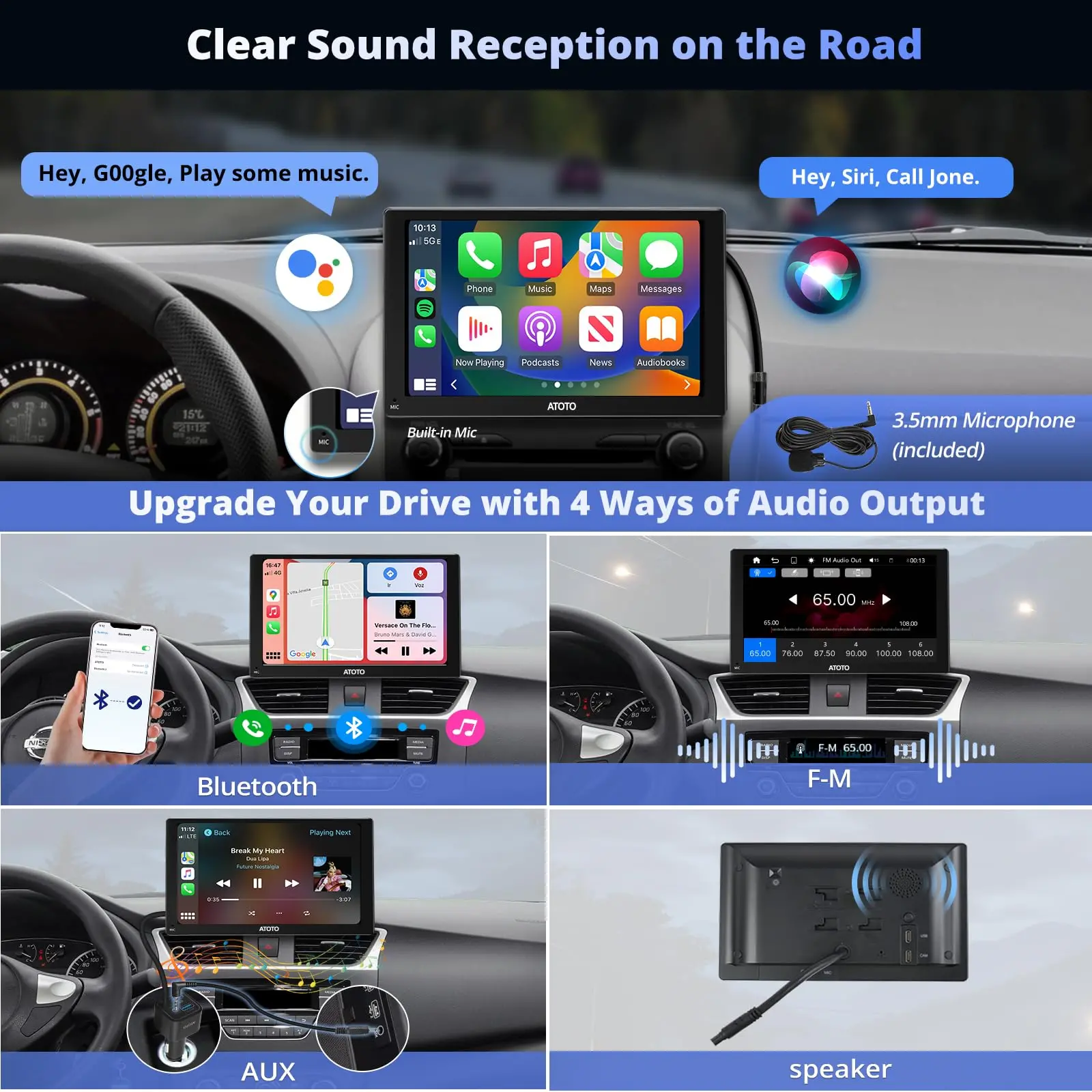 ATOTO P507SD 7" Portable CarPlay Screen with 1080P Backup Camera & Remote Control – Wireless CarPlay & Android Auto Touchscreen, Dash GPS Navigation, QLED Glare-Suppressing Display, MirrorLink - Image 3