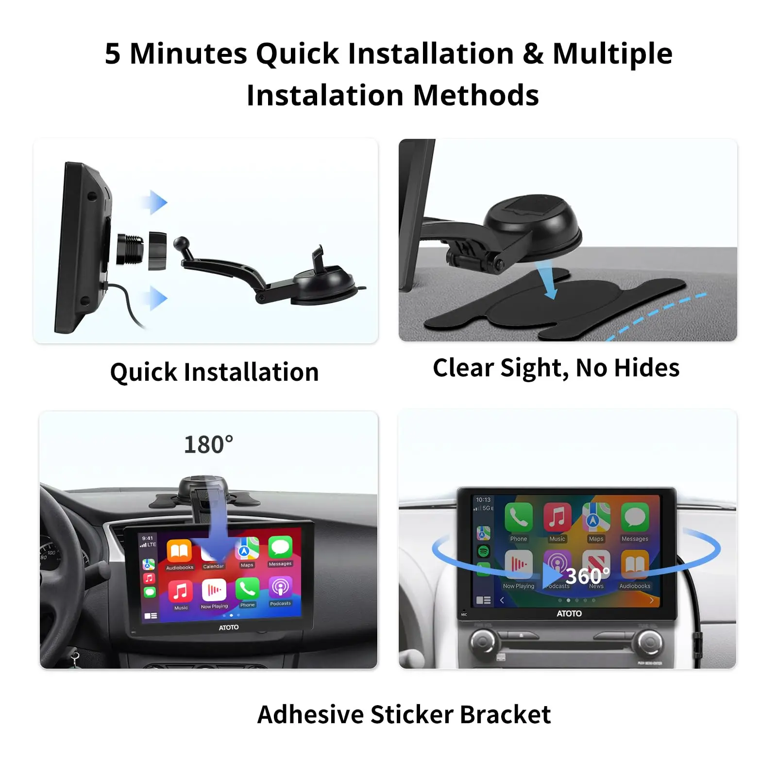 ATOTO P509SD 9″ QLED Portable CarPlay Screen with 1080P Backup Camera & Remote Control, Wireless CarPlay & Android Auto, GPS Navigation, MirrorLink & AUX/FM Output - Image 7