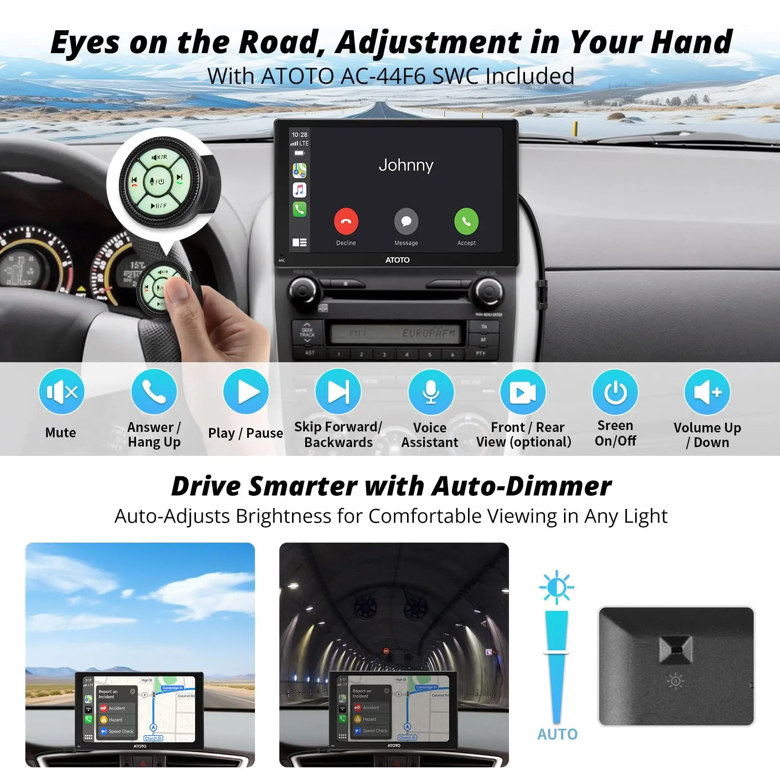 ATOTO P509SD 9'' Portable CarPlay Screen with Dash Cam, 1080p Backup Camera, CarPlay & Wireless Android Auto, Touch Screen,AUX/FM, SWC - Image 4