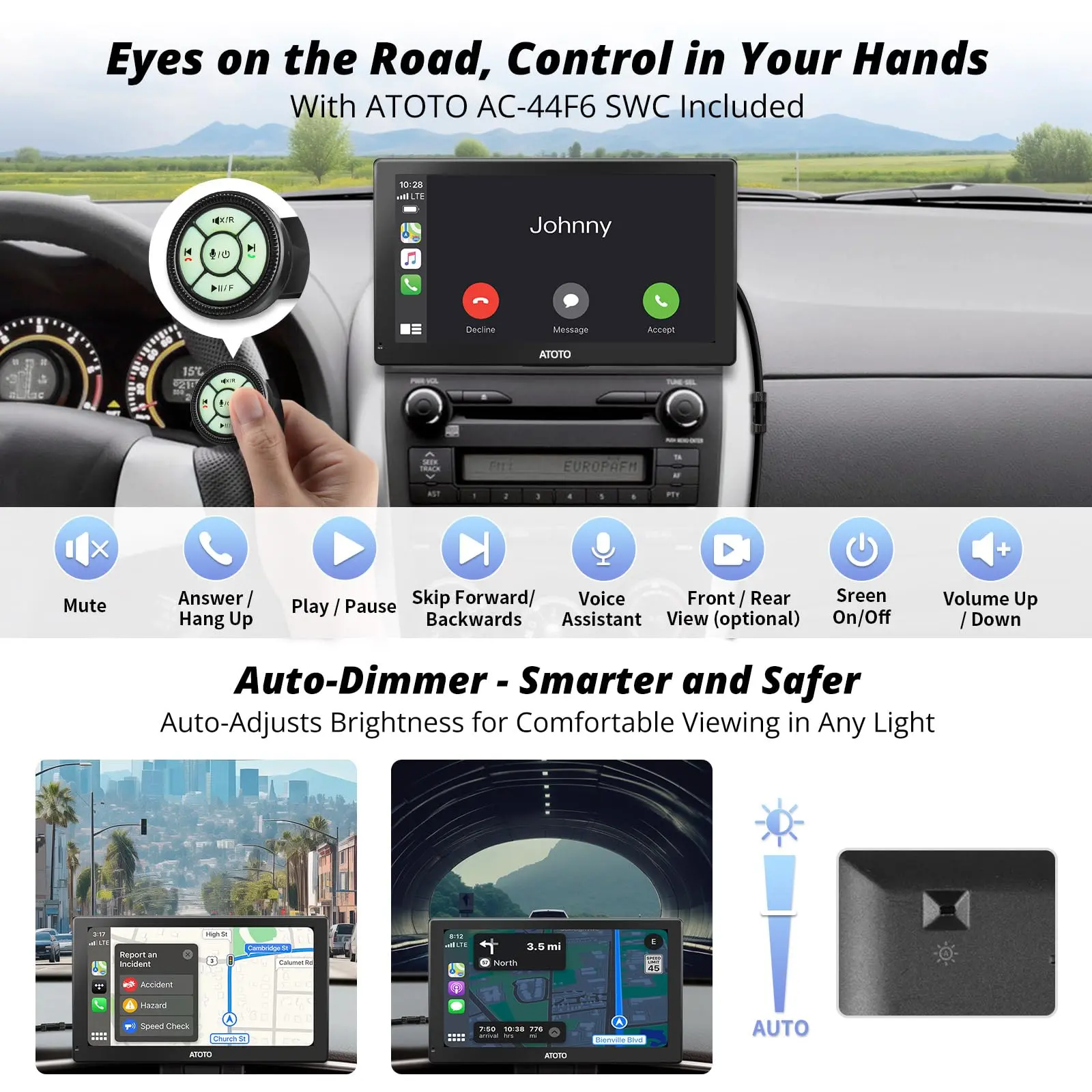 ATOTO P509SD 9" Portable CarPlay Screen with Remote Control – QLED Glare-Suppressing Touchscreen, Bluetooth & AUX/FM Output, MirrorLink, GPS Navigation - Image 4