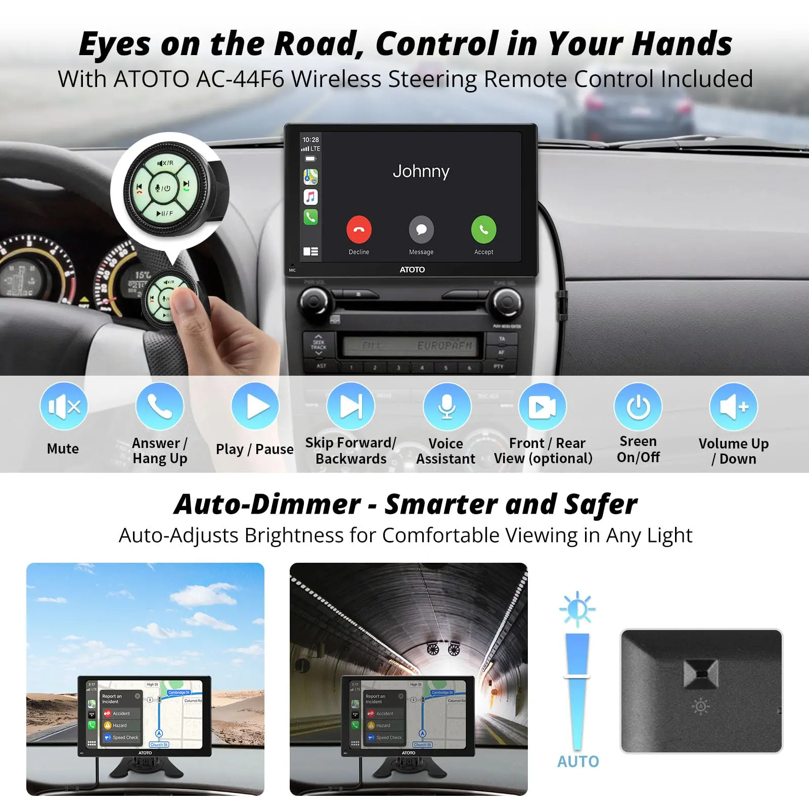 ATOTO P507SD 7″ Portable CarPlay Screen with Remote Control – QLED Touchscreen, Wireless CarPlay & Android Auto, Bluetooth, Auto-Dimmer, GPS Navigation, MirrorLink, AUX/FM/MIC - Image 4