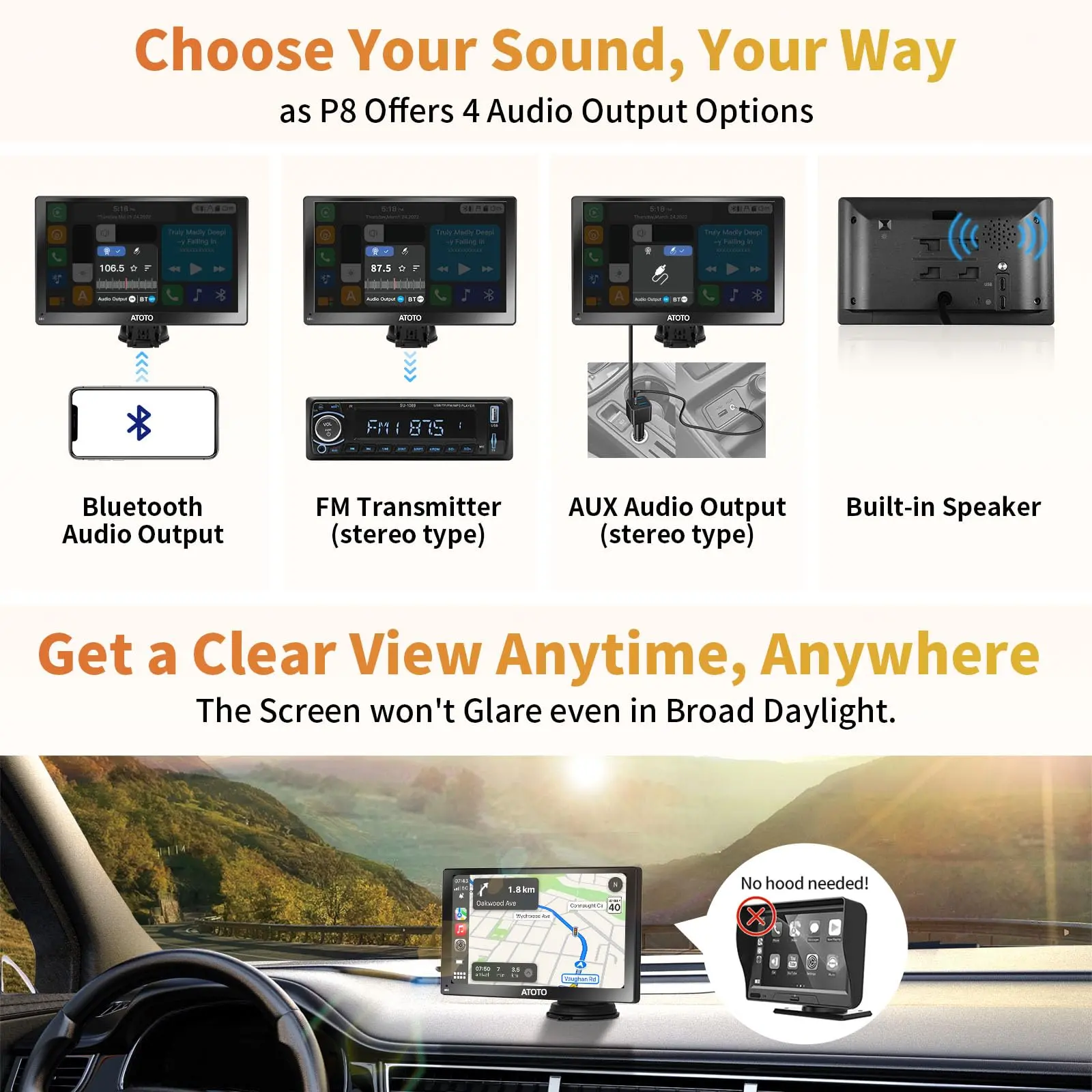 ATOTO P807PR 7" Portable Car Stereo with Dual Cameras, Wireless CarPlay & Android Auto, Bluetooth, Wi-Fi, GPS Tracking, MirrorLink, Multimedia Audio Player - Image 6