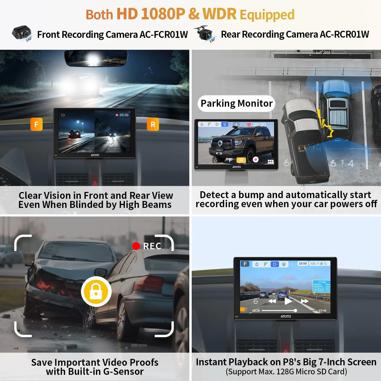 ATOTO P807PR 7" Portable Car Stereo with Dual Cameras, Wireless CarPlay & Android Auto, Bluetooth, Wi-Fi, GPS Tracking, MirrorLink, Multimedia Audio Player - Image 3