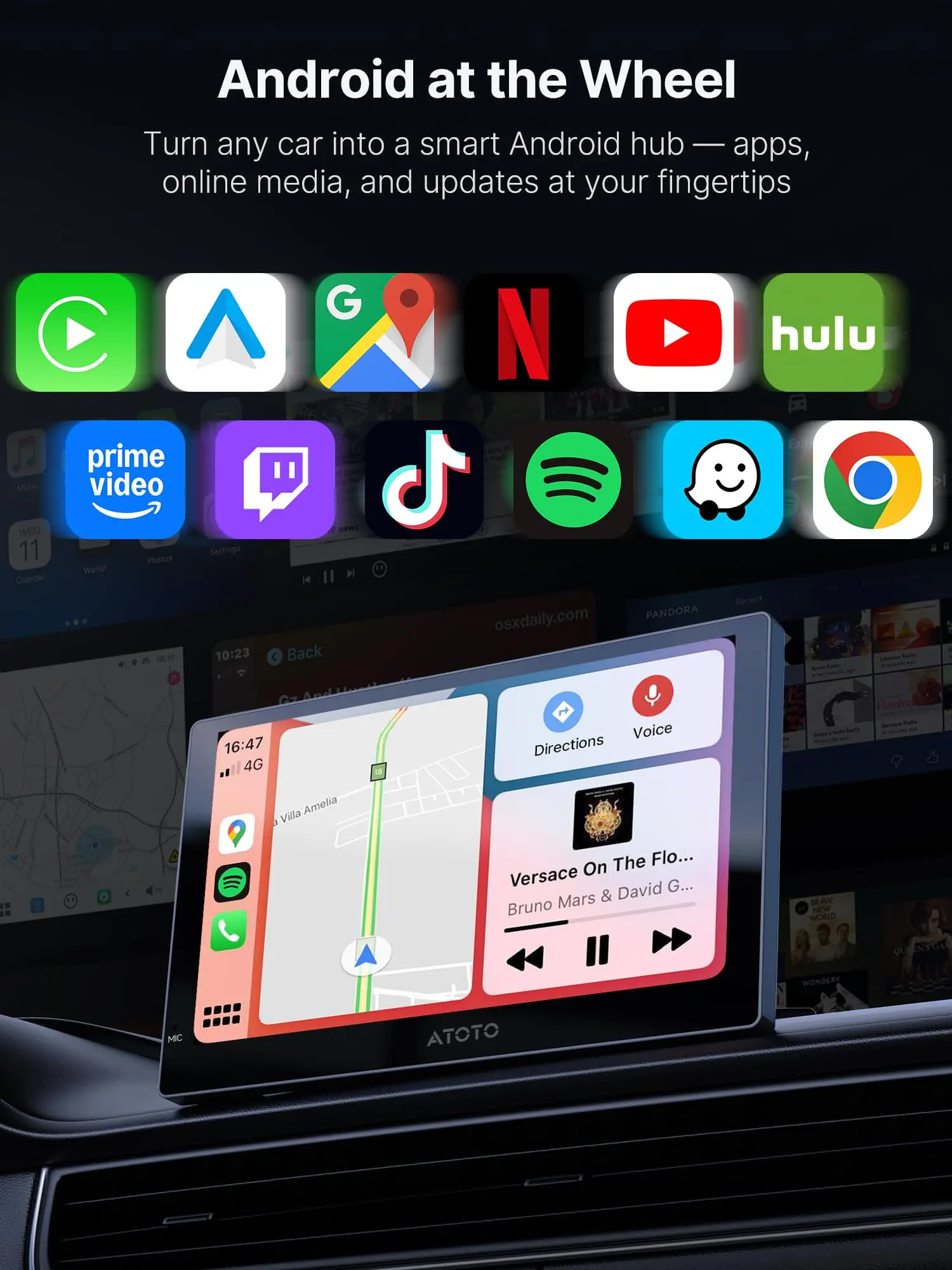 ATOTO P909PR1N-S2 9" QLED Portable Android CarPlay Screen, Wireless CarPlay & Android Auto, Backup Camera, Netflix/YouTube, AI, GPS, Dual BT, MirrorLink, 4G LTE - Image 5
