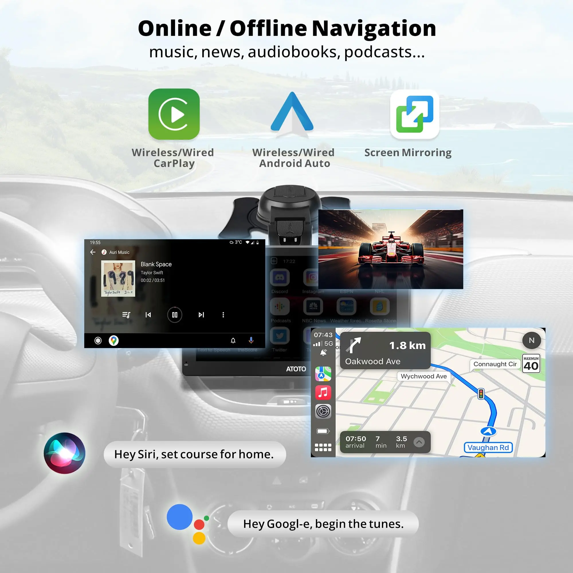 ATOTO 9" Portable Car Stereo with QLED Touchscreen, Wireless/Wired CarPlay & Android Auto, 2GB+32GB, ChatGPT AI, Fast Boot, 1280x720p Display - Image 3