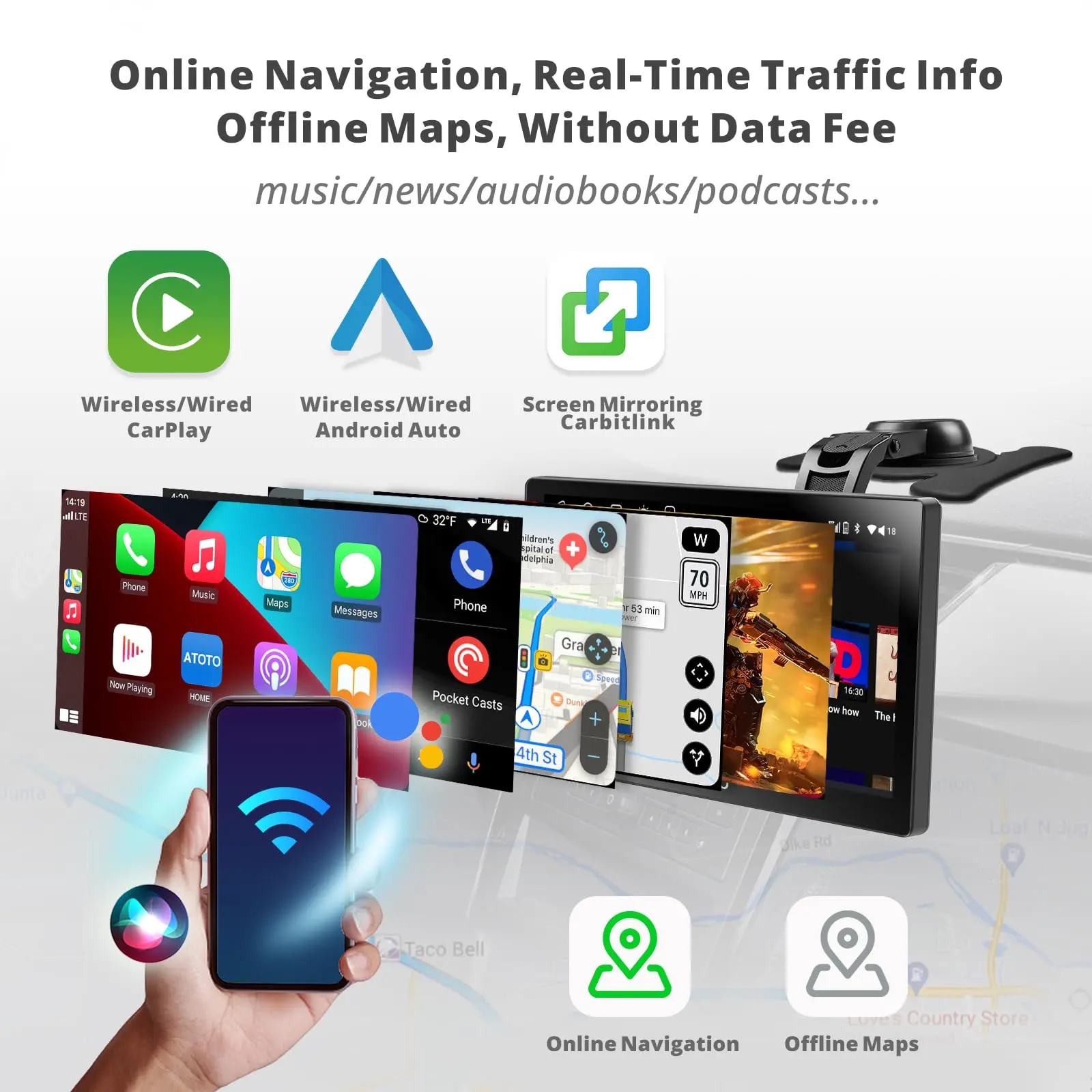 ATOTO 9" Sat Nav, QLED Touchscreen, Wireless CarPlay & Android Auto, 2+32G, GPS Navigation, WiFi, Dual Bluetooth, Auto-Dimming, Steering Wheel Control - Image 4