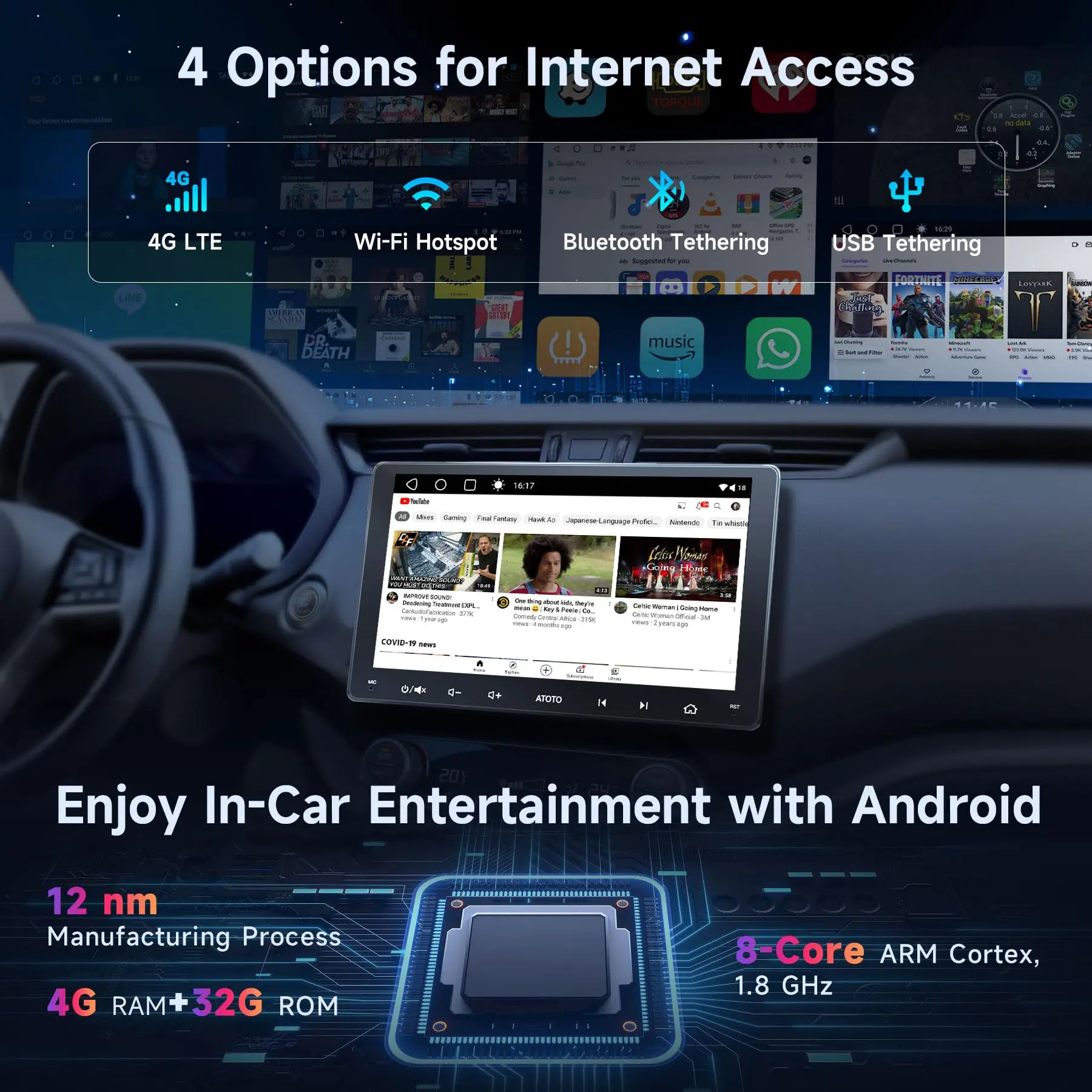 ATOTO S8G2094MS Double DIN Car Stereo 9" Android with HD Live Rearview Camera, Wireless CarPlay & Android Auto, Dual Bluetooth, Wi-Fi/BT/USB Tethering, DSP, SCVC, GPS Tracking, DriveChat AI, 8-Core, 4G LTE, 4G+32G - Image 3