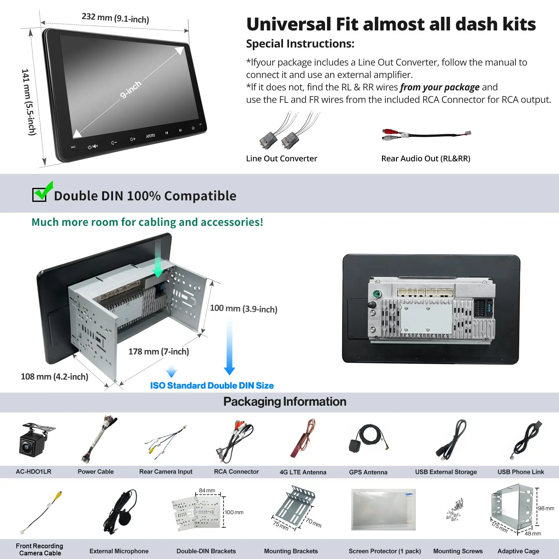 ATOTO S8G2094MS Double DIN Car Stereo 9" Android with HD Live Rearview Camera, Wireless CarPlay & Android Auto, Dual Bluetooth, Wi-Fi/BT/USB Tethering, DSP, SCVC, GPS Tracking, DriveChat AI, 8-Core, 4G LTE, 4G+32G - Image 7