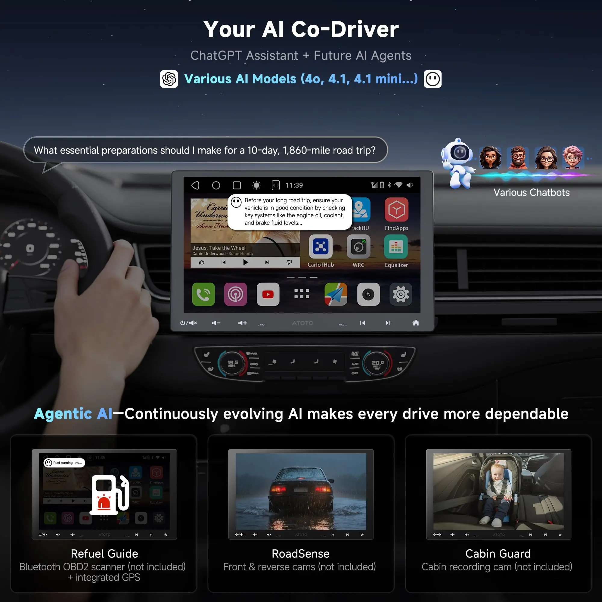 ATOTO S8G1104MS 10" Single Din & Double Din Car Stereo with Backup Camera, Floating QLED Screen, Wireless CarPlay & Android Auto, 4+32G, 4G LTE, ChatGPT-Powered AI Voice Control & Android Radio - Image 4