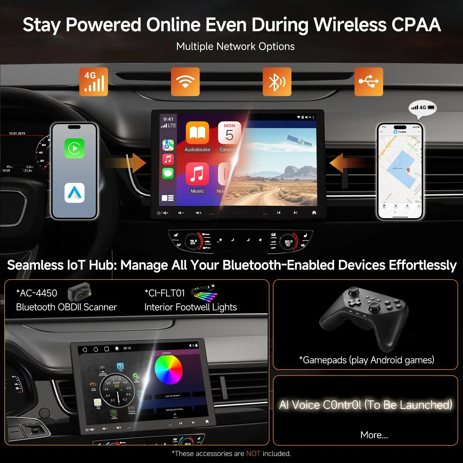 ATOTO S8G1109UN 10.1" Single & Double Din Android Car Stereo, Floating QLED Touchscreen, 6+128G Wireless CarPlay & Android Auto, ChatGPT, Built-in 4G, DSP & SCVC, Dual Bluetooth - Image 3